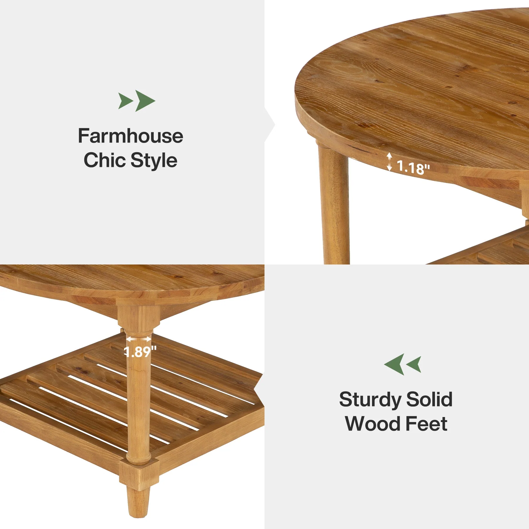 31.5" Round Solid Wood, 2-Tier Coffee Table with Storage - Image 8