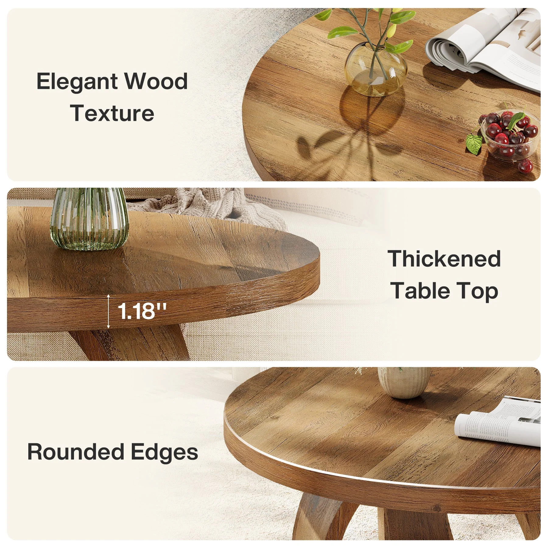 Tribesigns 31.5" Wooden Circle Coffee Table, 2-Tier Storage for Small Spaces - Image 8