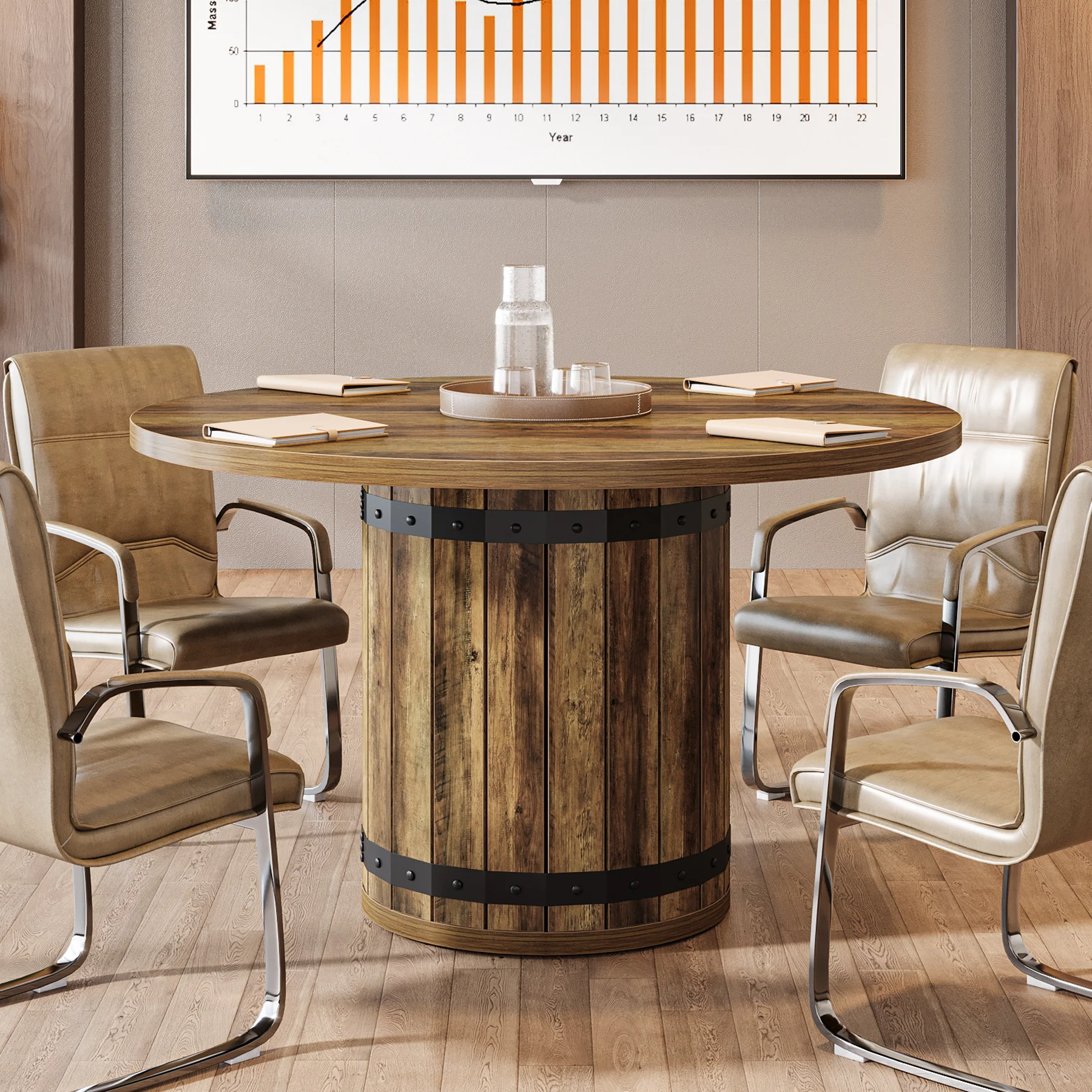 Tribesigns 39.37-Inch Round Conference Table, Fence Base Meeting Table - Image 10