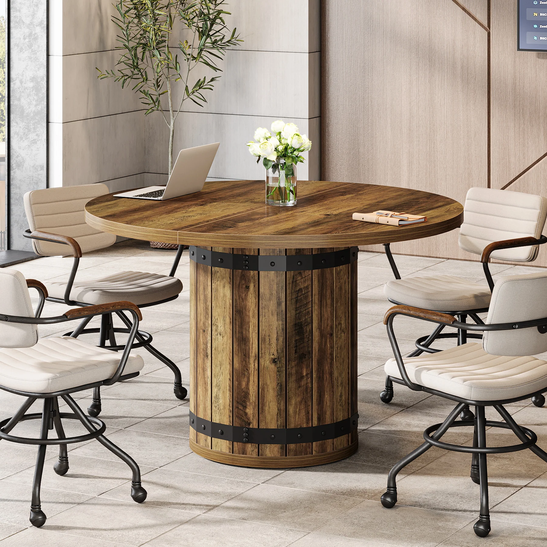 Tribesigns 39.37-Inch Round Conference Table, Fence Base Meeting Table - Image 11