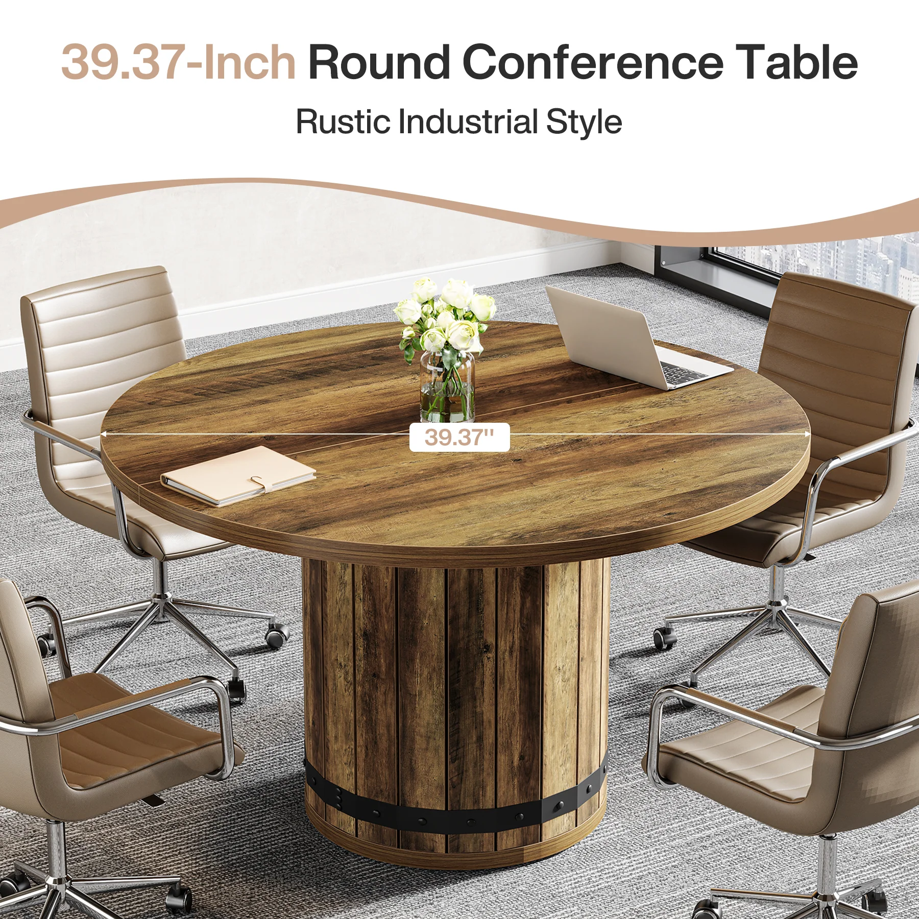 Tribesigns 39.37-Inch Round Conference Table, Fence Base Meeting Table - Image 3