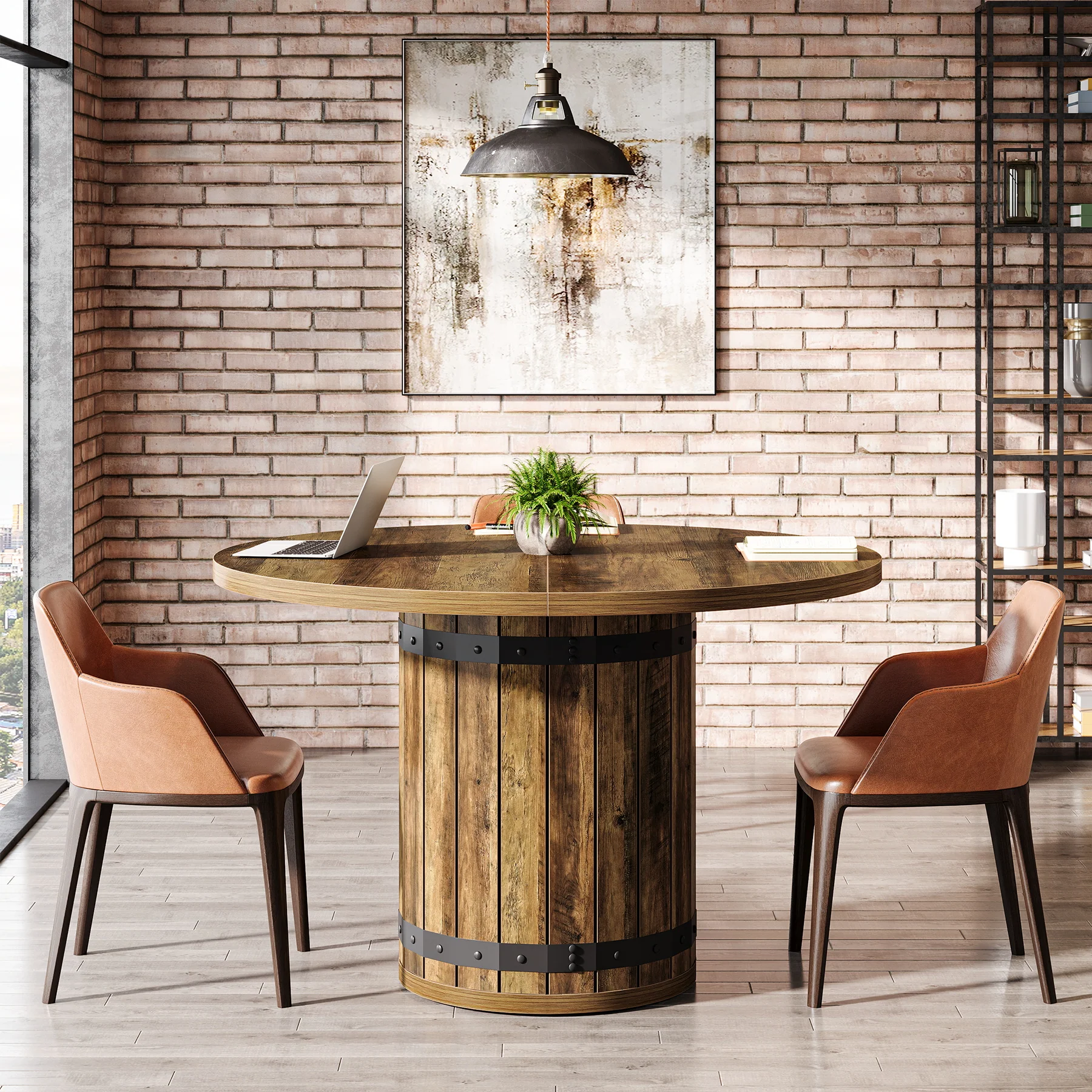 Tribesigns 39.37-Inch Round Conference Table, Fence Base Meeting Table - Image 6