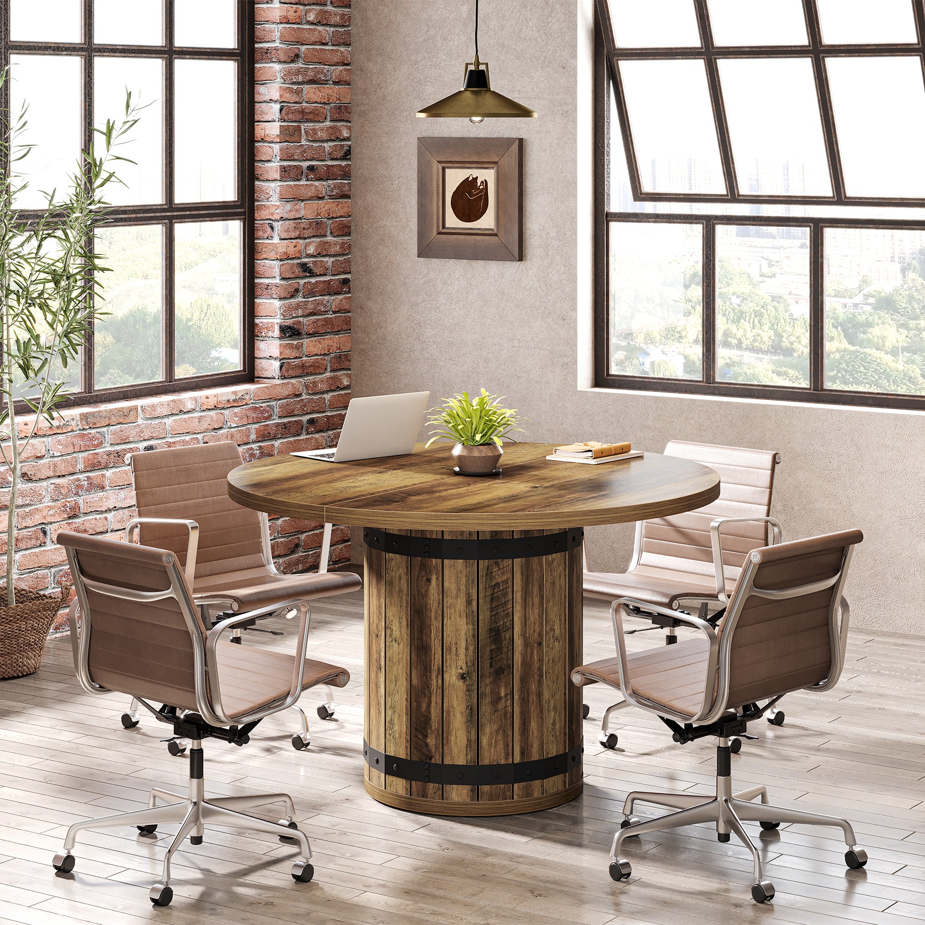 Tribesigns 39.37-Inch Round Conference Table, Fence Base Meeting Table - Image 7