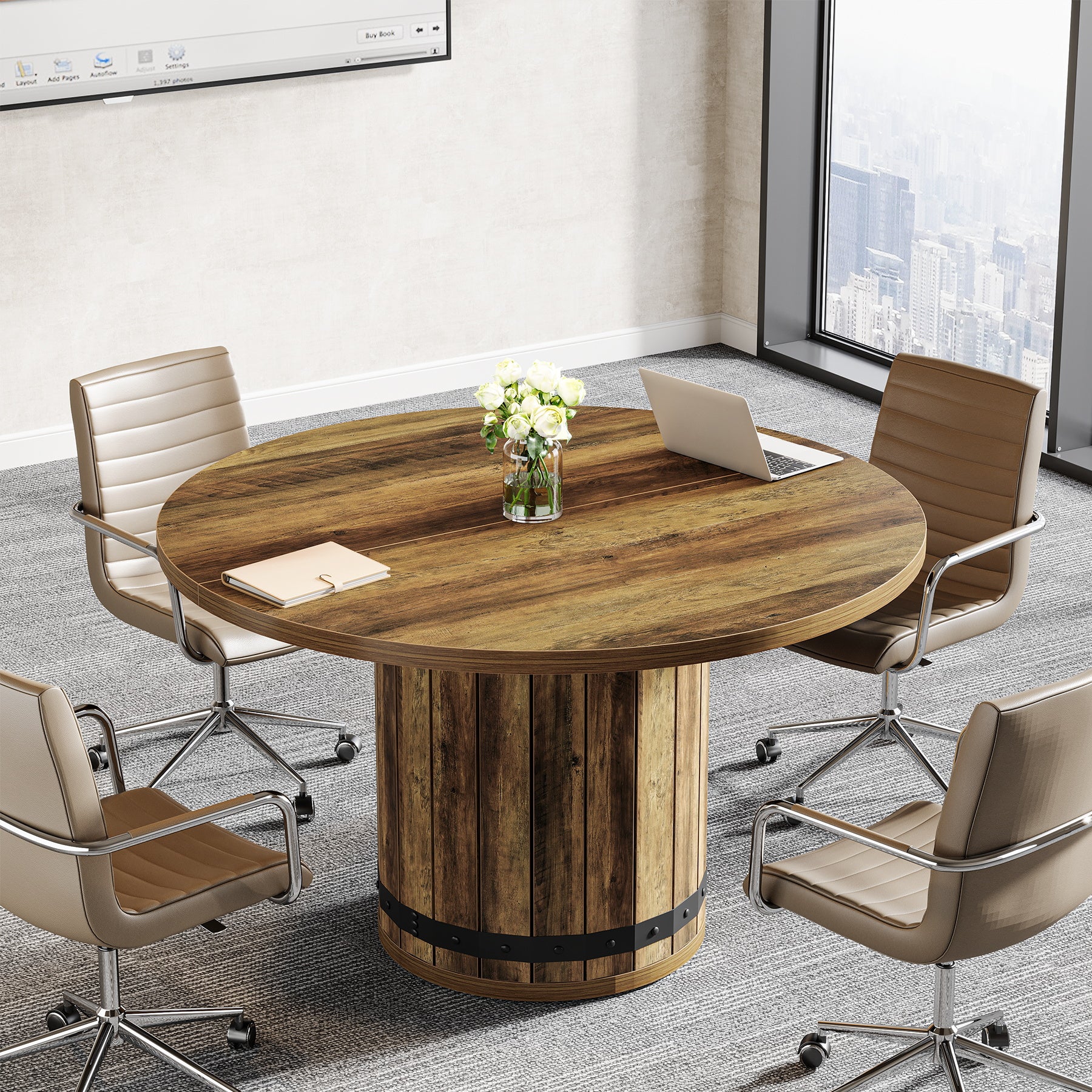 Tribesigns 39.37-Inch Round Conference Table, Fence Base Meeting Table - Image 9