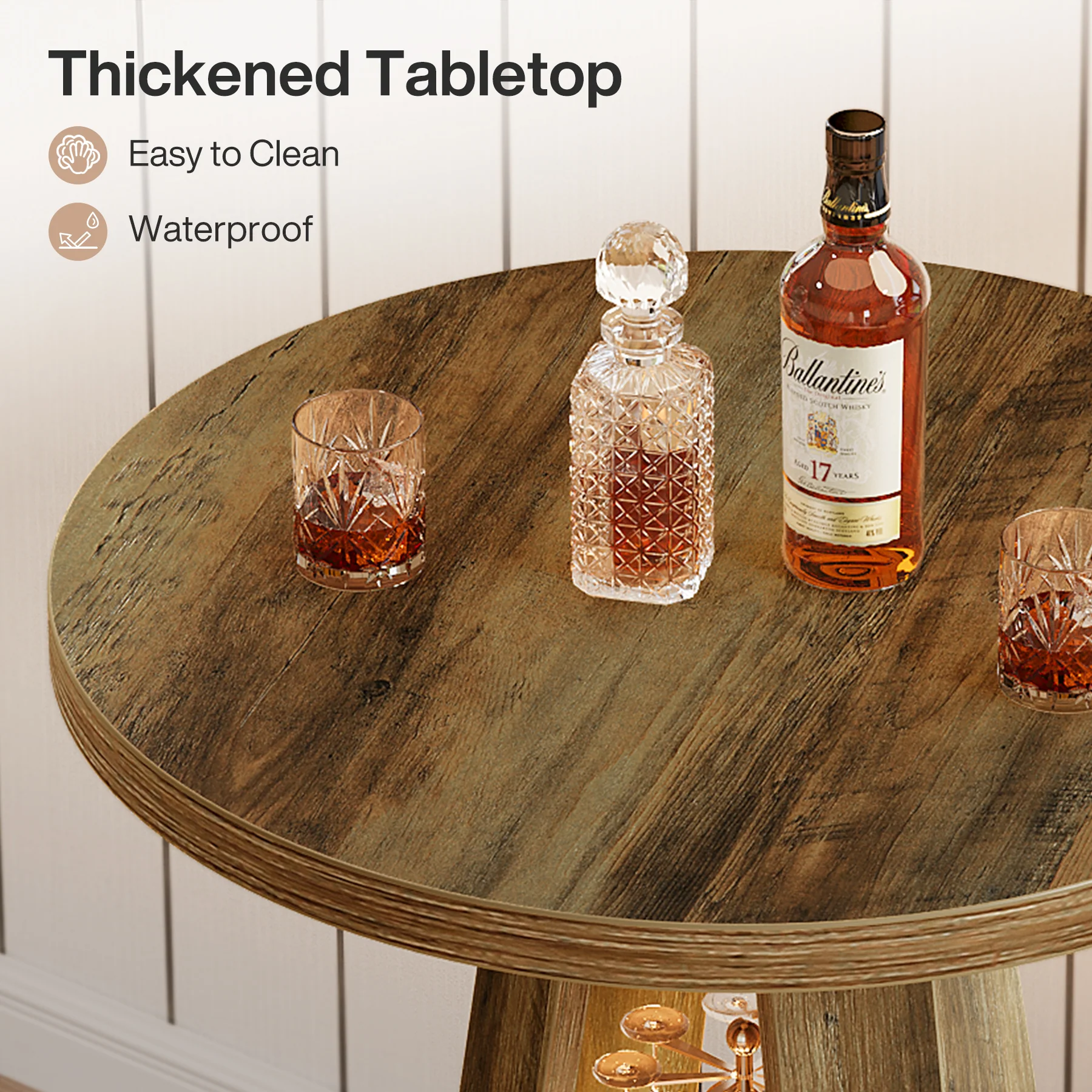 39.4-Inch Round Bar Table, High Top Industrial Bistro Table with Storage and Metal Footrest - Image 10
