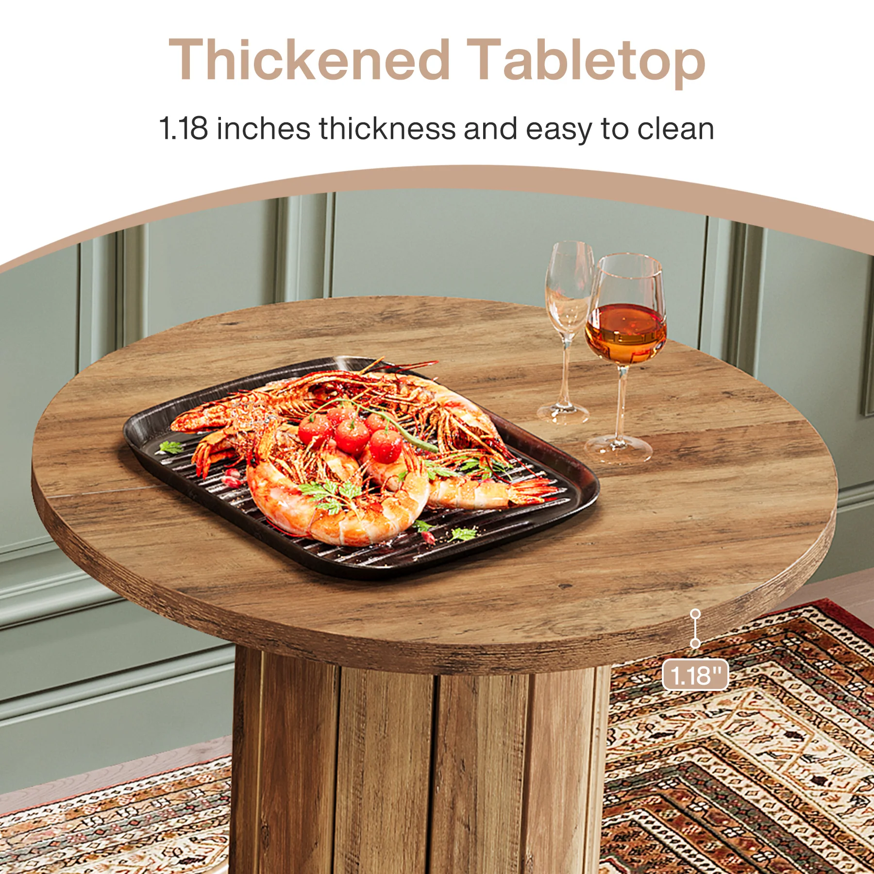 39.4" Round Wood Bar Table, Metal Ring Footrest for Dining & Living - Image 12
