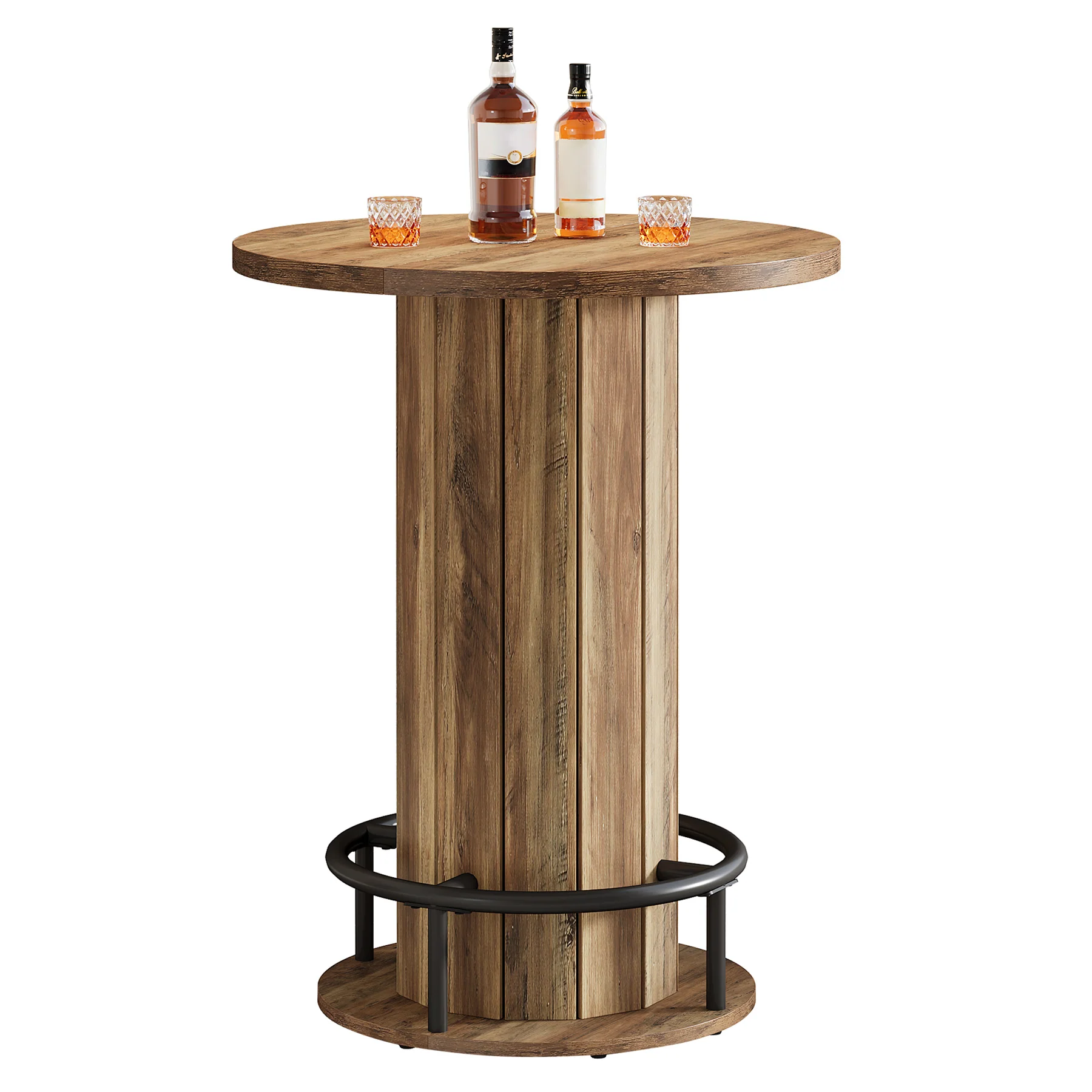 39.4" Round Wood Bar Table, Metal Ring Footrest for Dining & Living - Image 14