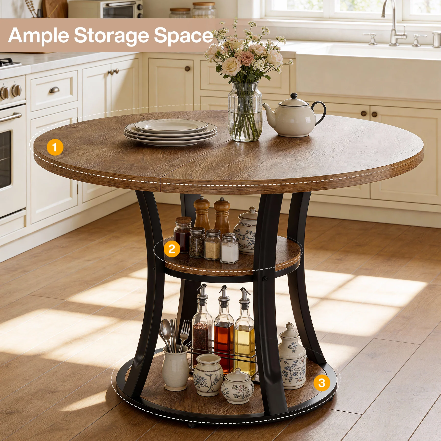 Tribesigns 39-Inch Round Dining Table for 2-4, 2-Tier Pedestal Table with Storage - Image 10
