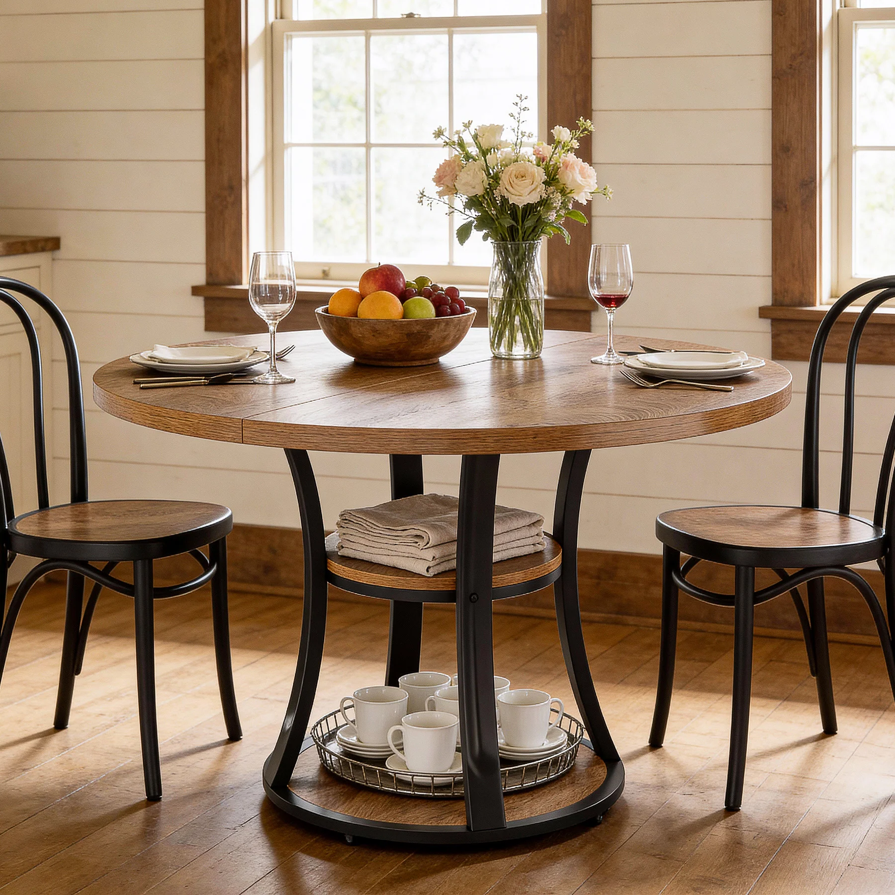 Tribesigns 39-Inch Round Dining Table for 2-4, 2-Tier Pedestal Table with Storage - Image 12