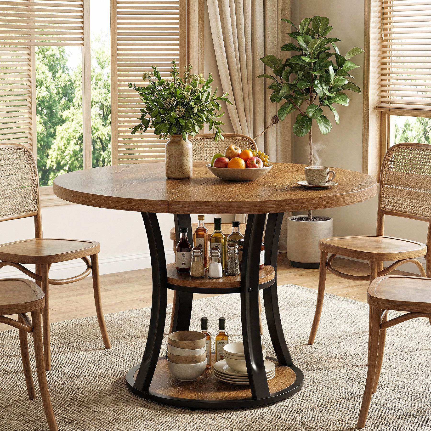 Tribesigns 39-Inch Round Dining Table for 2-4, 2-Tier Pedestal Table with Storage - Image 3