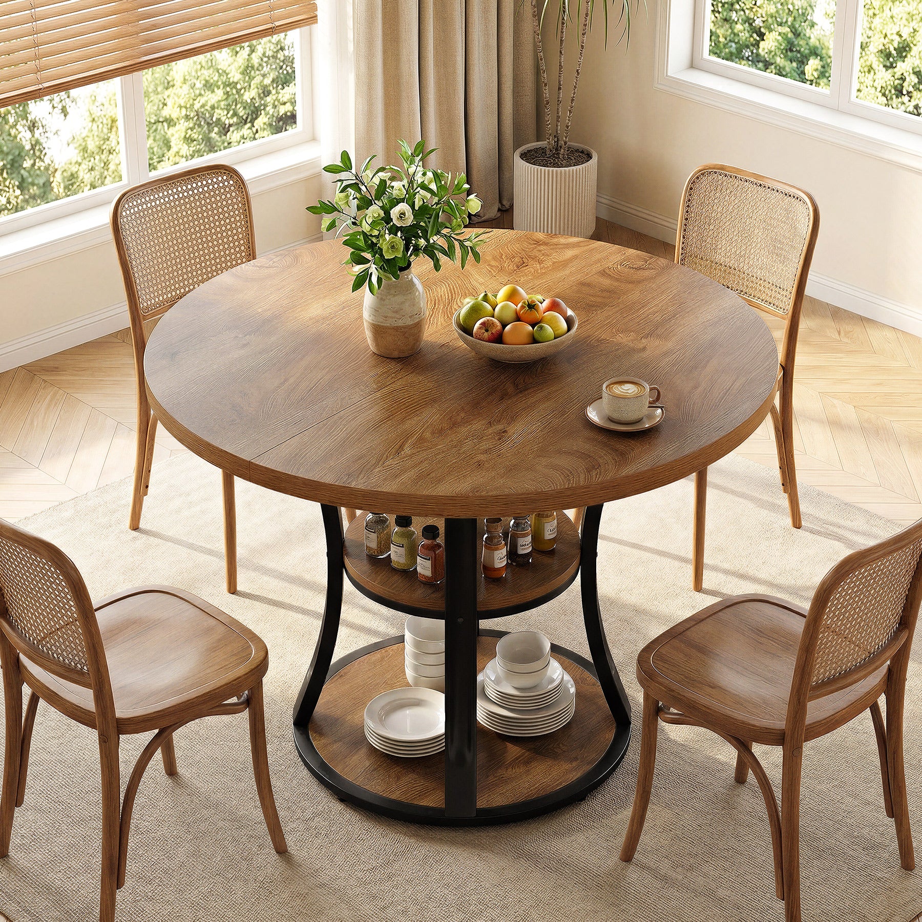 Tribesigns 39-Inch Round Dining Table for 2-4, 2-Tier Pedestal Table with Storage - Image 4