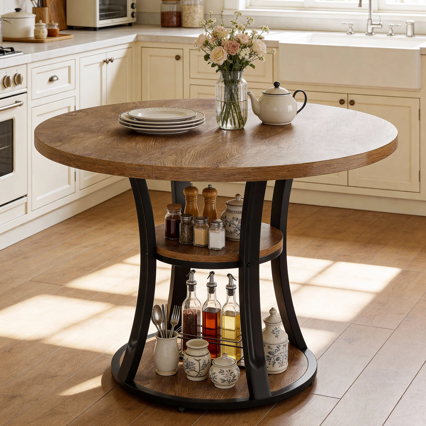 Tribesigns 39-Inch Round Dining Table for 2-4, 2-Tier Pedestal Table with Storage - Image 5