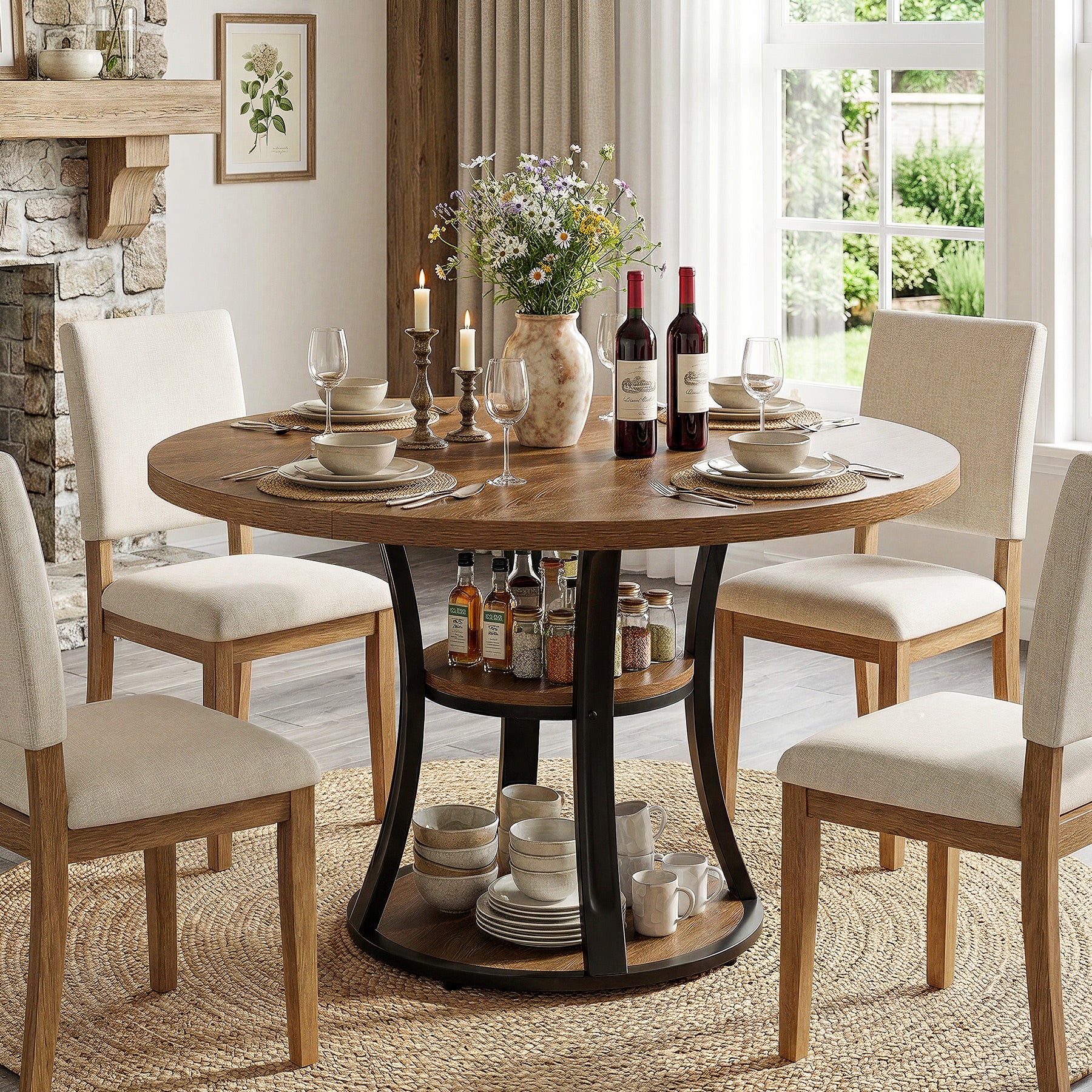 Tribesigns 39-Inch Round Dining Table for 2-4, 2-Tier Pedestal Table with Storage - Image 6