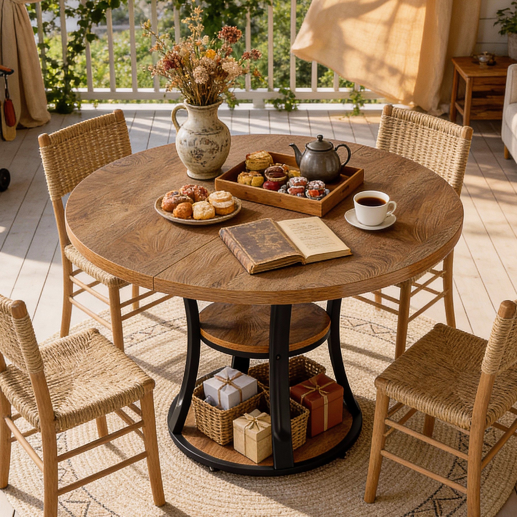 Tribesigns 39-Inch Round Dining Table for 2-4, 2-Tier Pedestal Table with Storage - Image 7