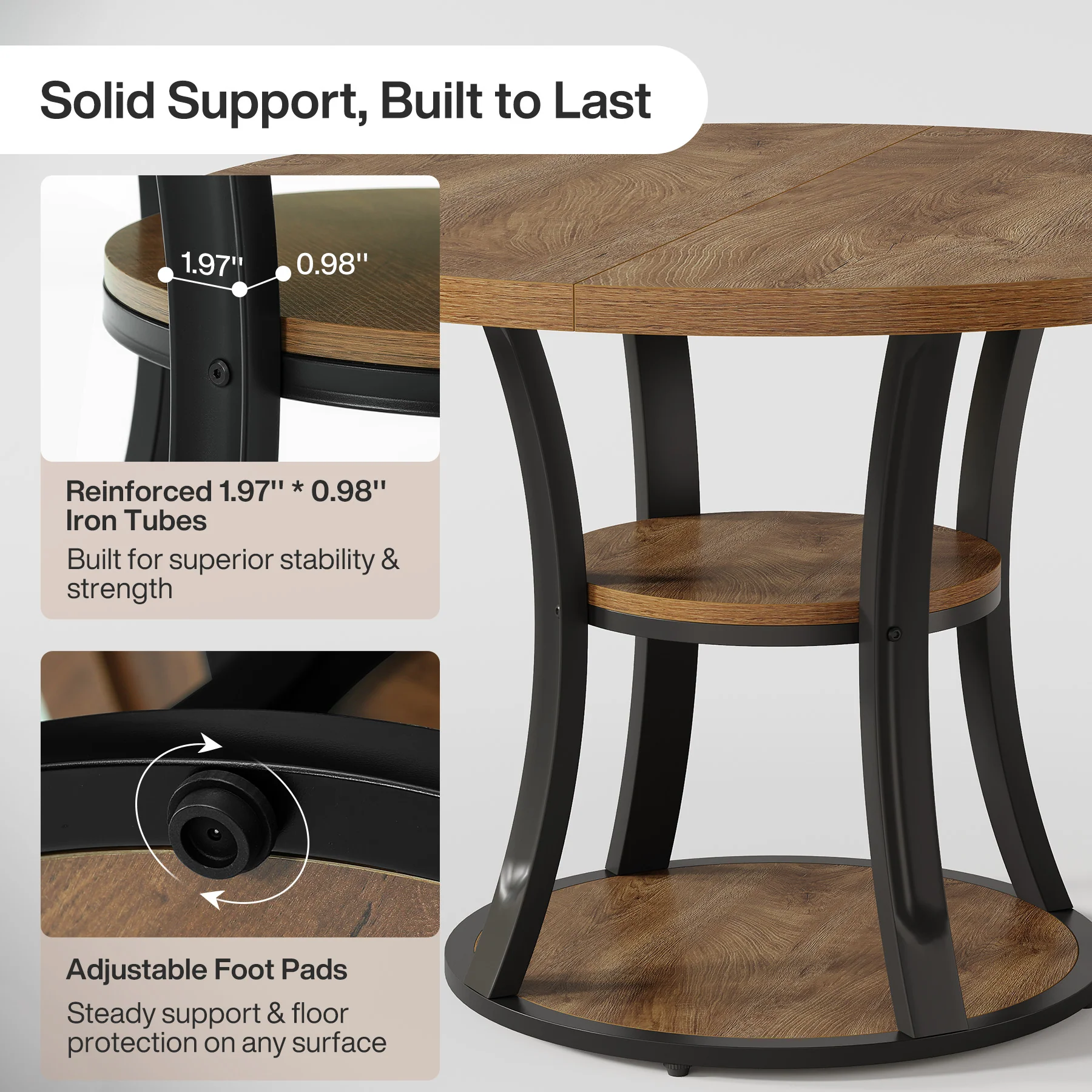 Tribesigns 39-Inch Round Dining Table for 2-4, 2-Tier Pedestal Table with Storage - Image 8