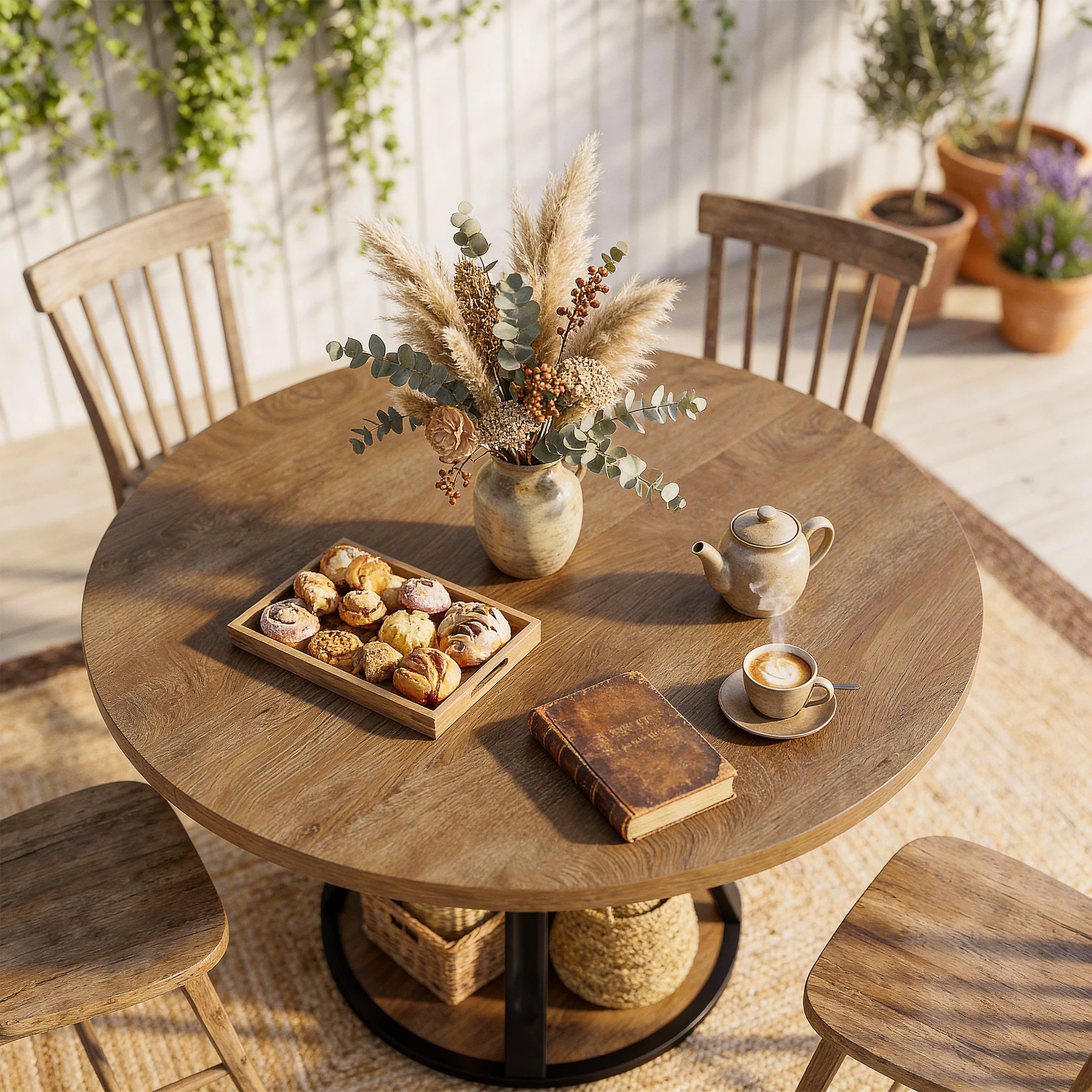 Tribesigns 39-Inch Round Dining Table for 2-4, 2-Tier Pedestal Table with Storage - Image 9