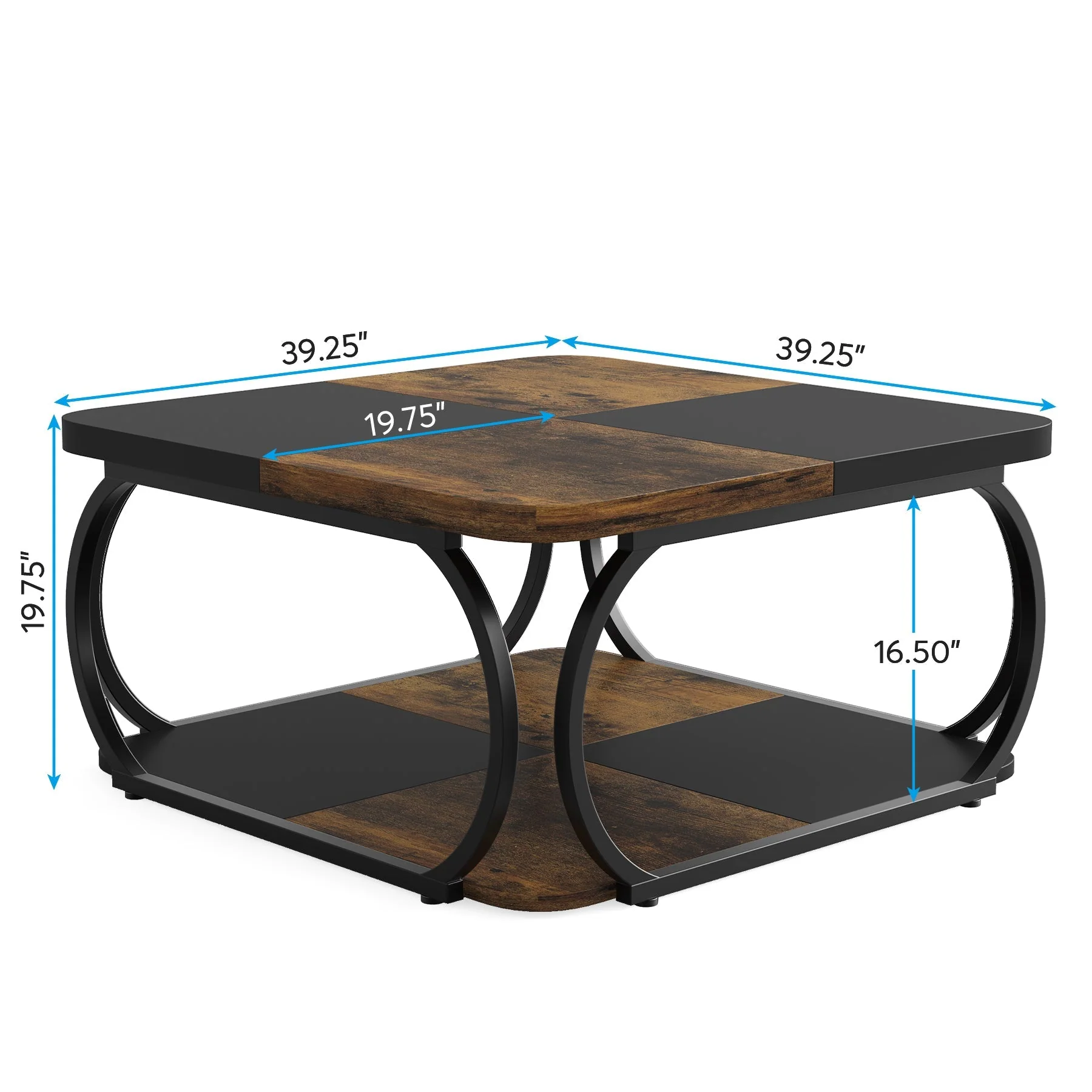 39" Square Coffee Table with 2-Tier Storage, Modern Central Cocktail Table for Living Room - Image 2