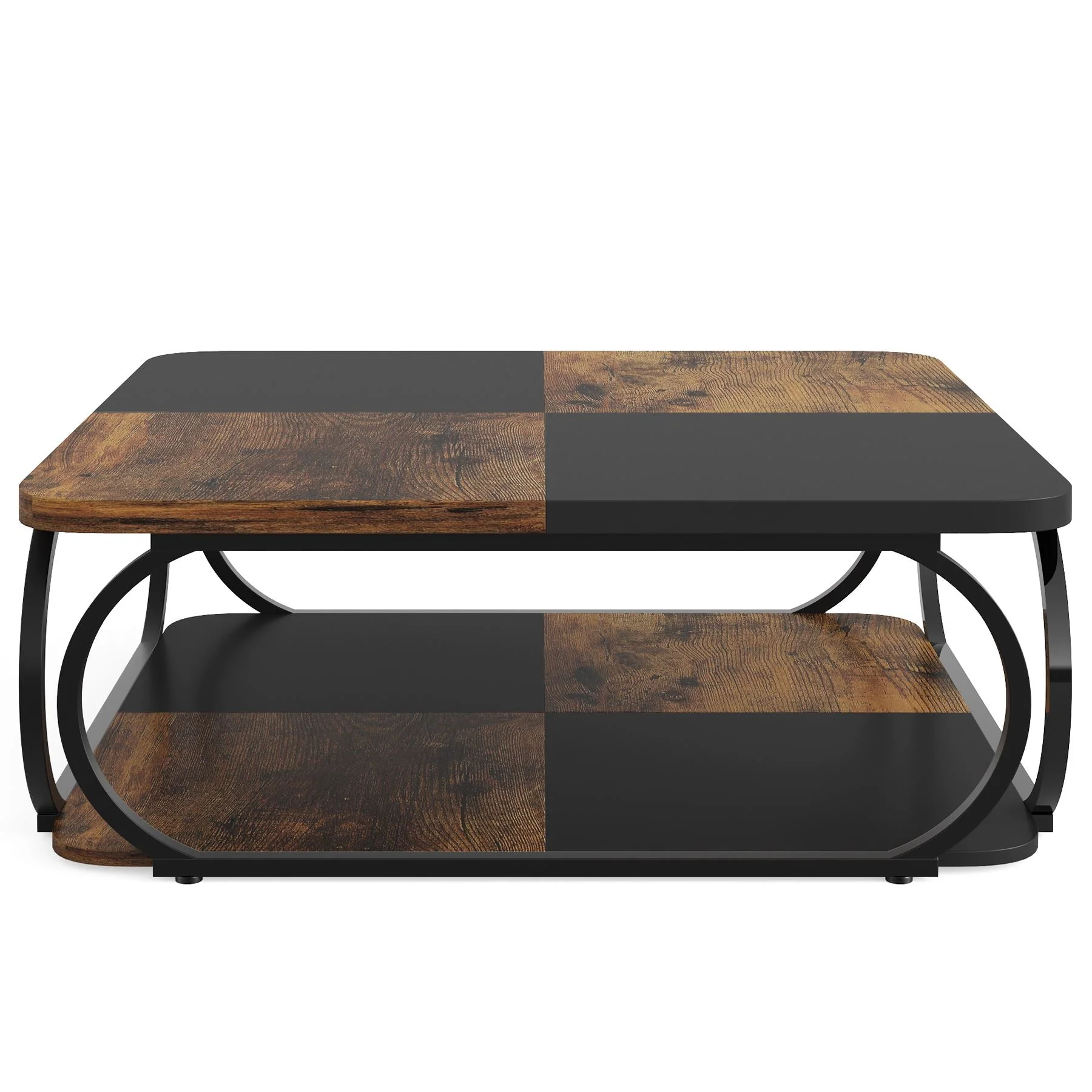39" Square Coffee Table with 2-Tier Storage, Modern Central Cocktail Table for Living Room - Image 7