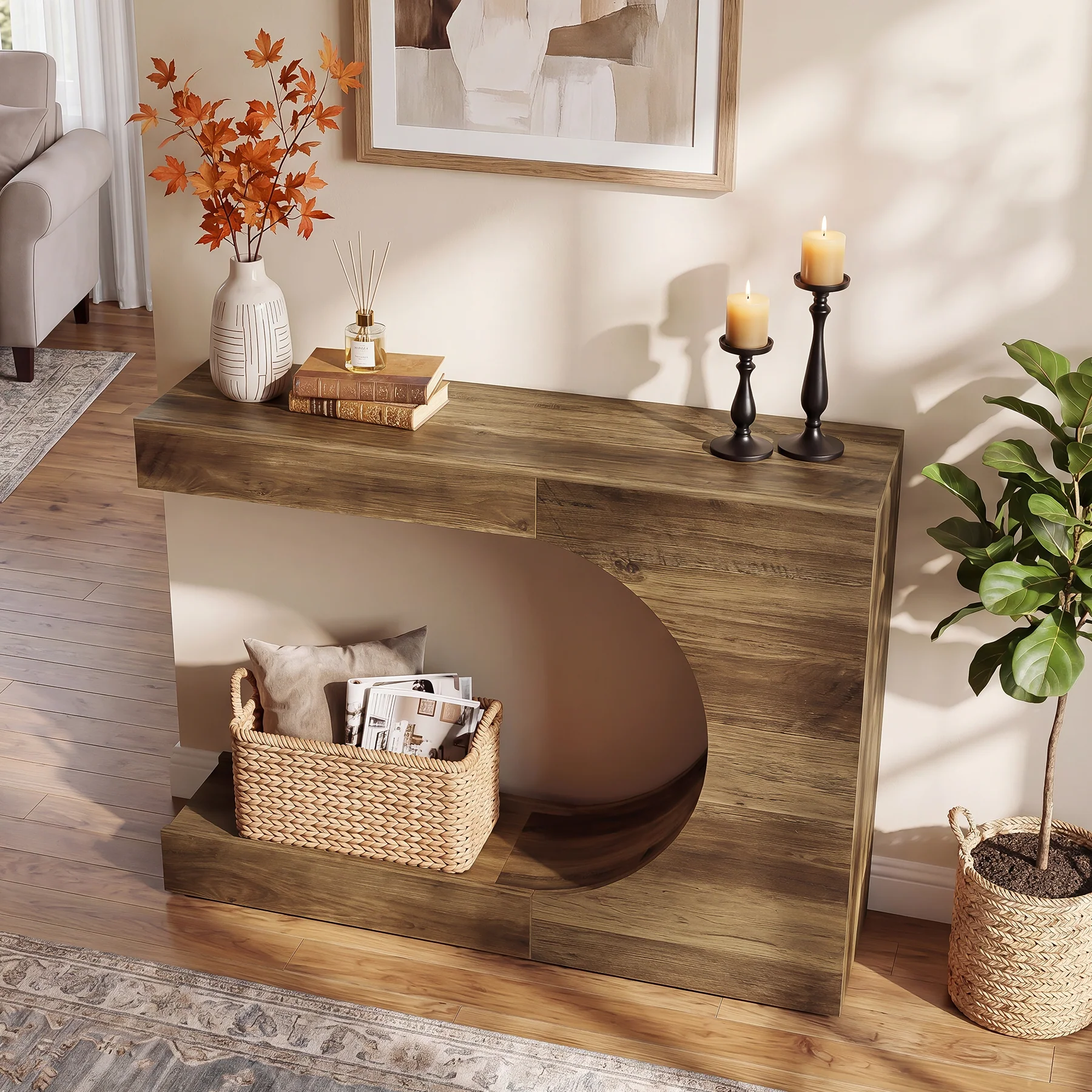 Tribesigns 40-Inch Farmhouse Console Table with C-Shaped Design, Small Entryway Table for Foyer and Living Room - Image 4