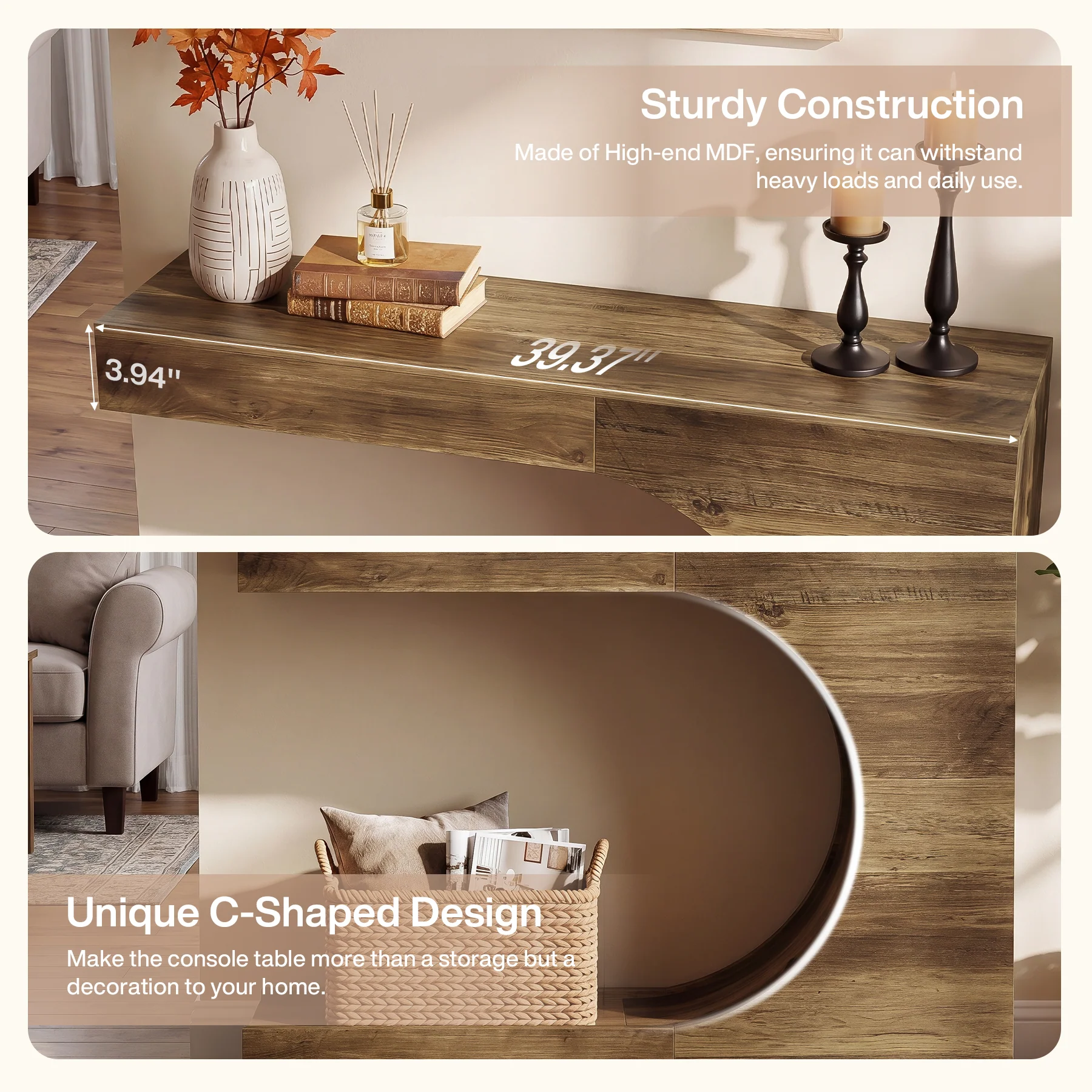 Tribesigns 40-Inch Farmhouse Console Table with C-Shaped Design, Small Entryway Table for Foyer and Living Room - Image 9