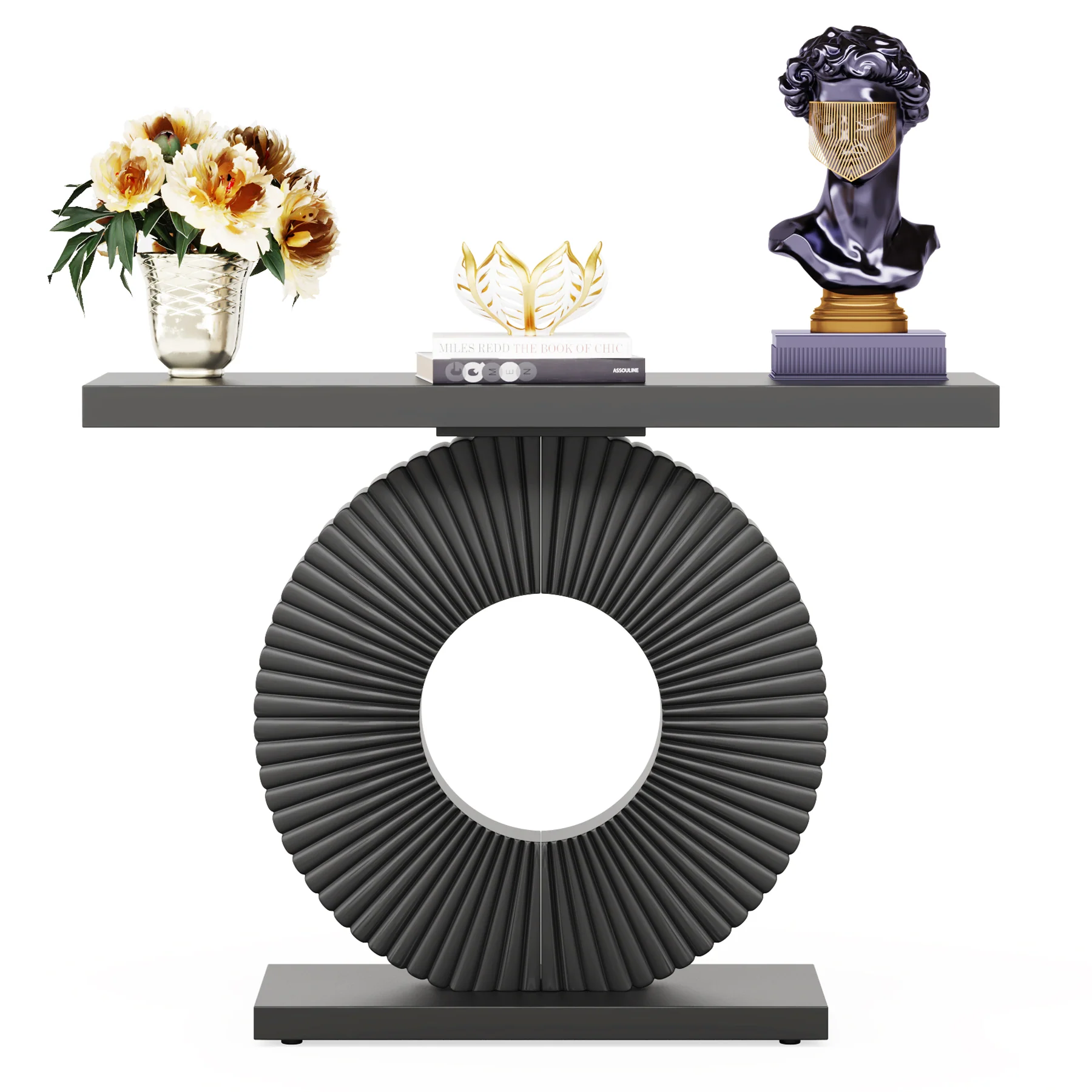 Modern Console Table 40" Wood Sofa Table with Geometric Base - Image 11