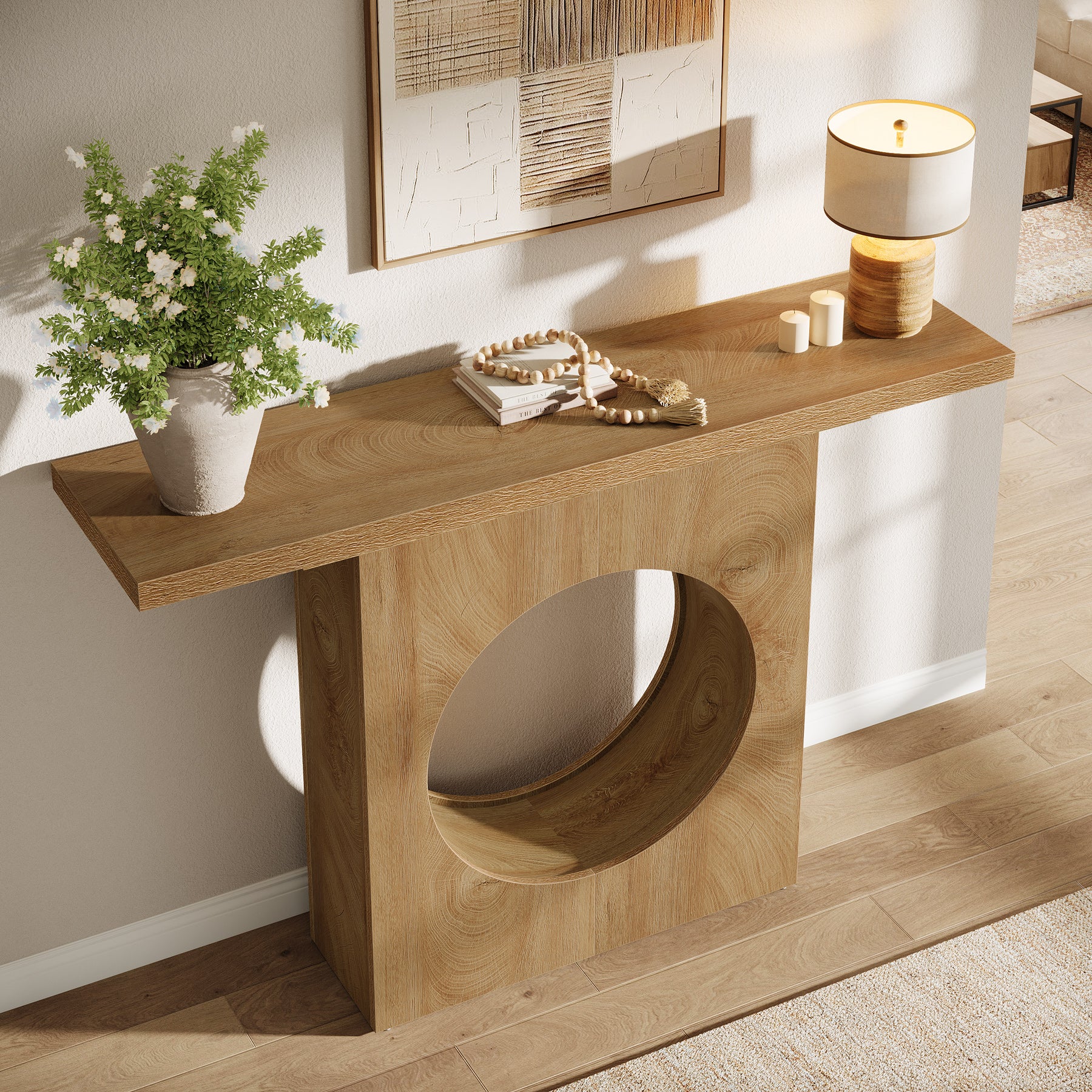 41.3-Inch Farmhouse Console Table, Narrow Entryway Table with Round Hole Design - Image 3
