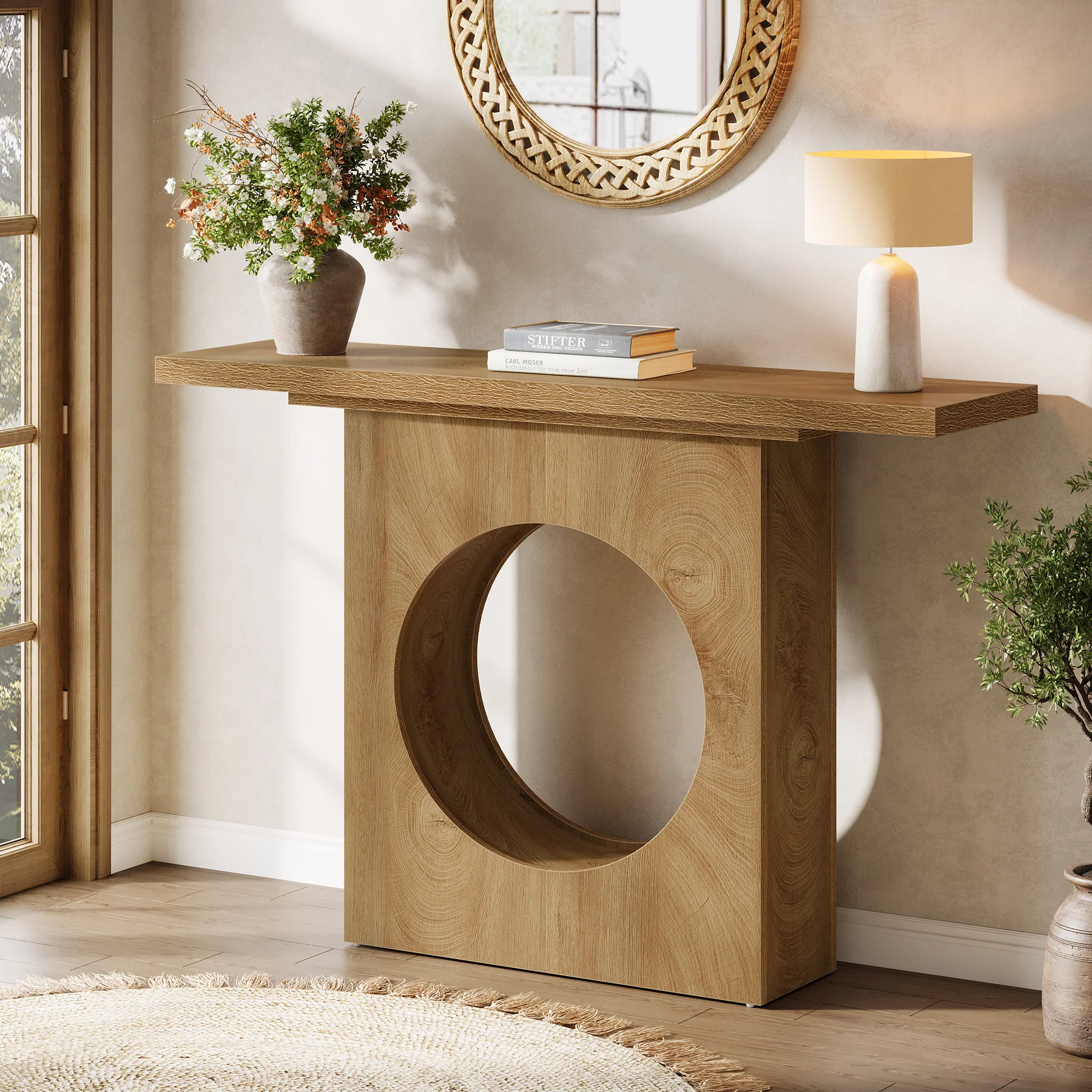 41.3-Inch Farmhouse Console Table, Narrow Entryway Table with Round Hole Design - Image 6
