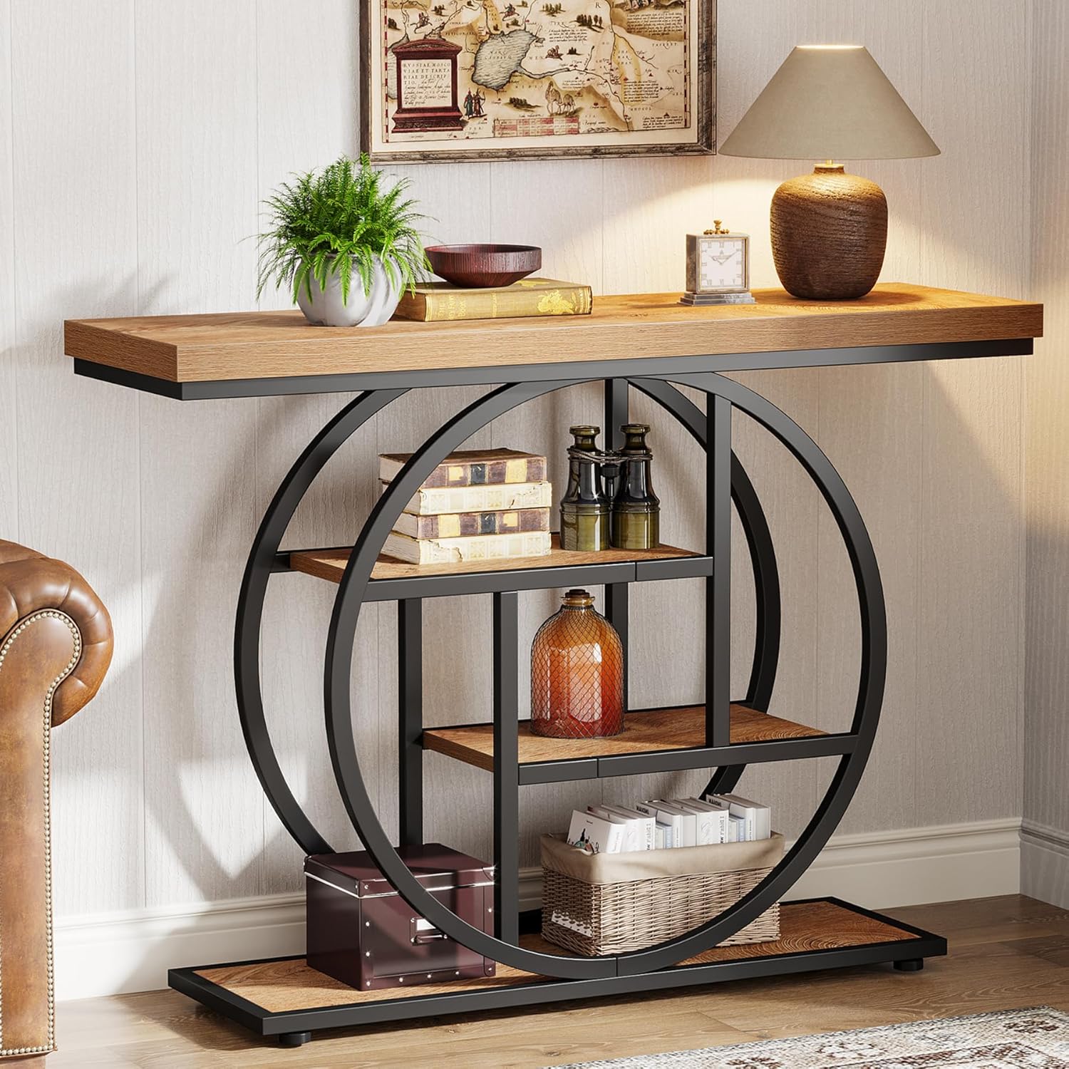 41.3" Console Table, Industrial 4-Tier Sofa Entryway Table with Circle Base - Image 10