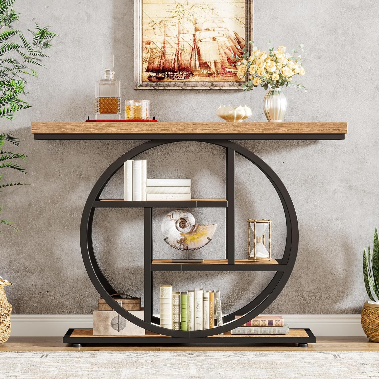 41.3" Console Table, Industrial 4-Tier Sofa Entryway Table with Circle Base - Image 11