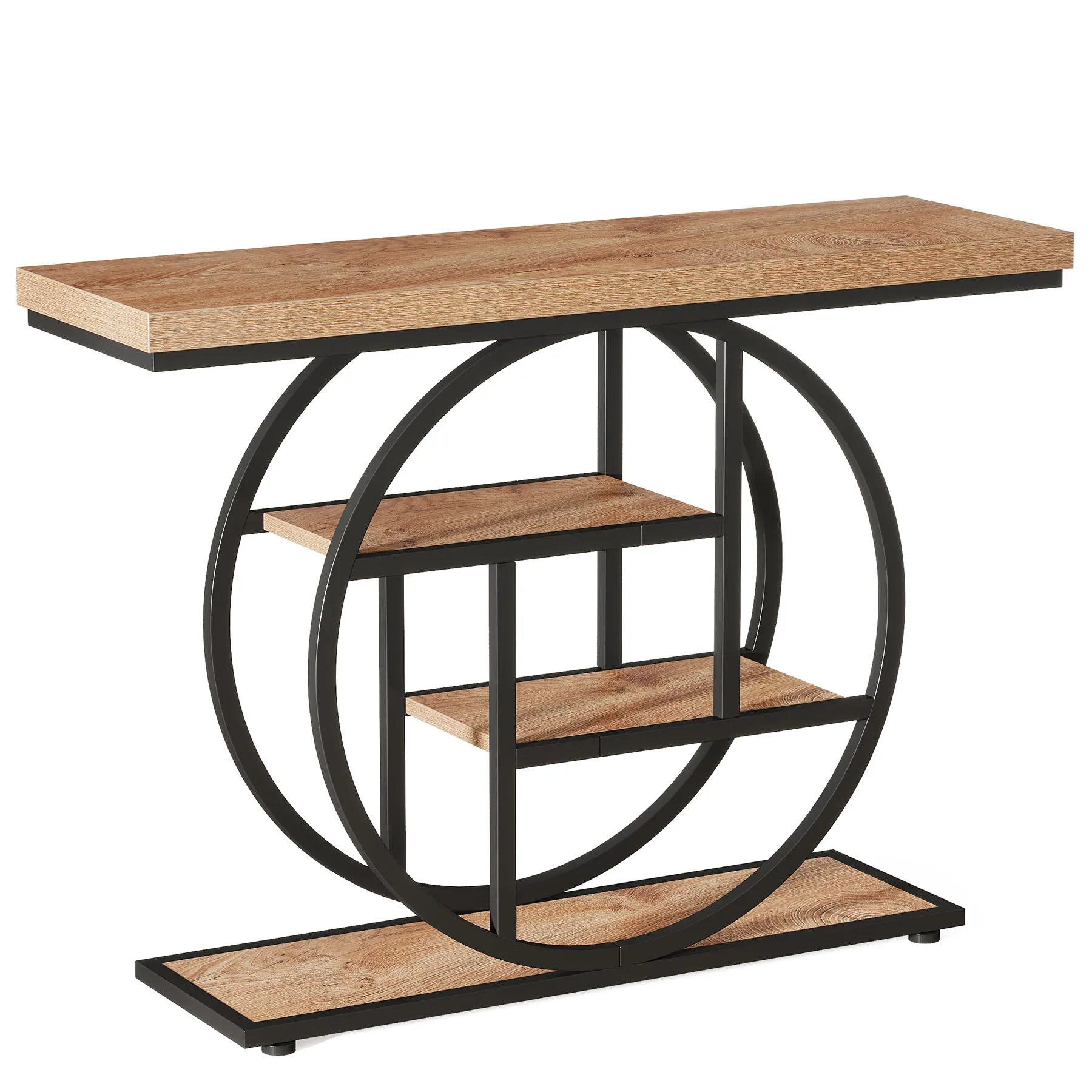 41.3" Console Table, Industrial 4-Tier Sofa Entryway Table with Circle Base - Image 12