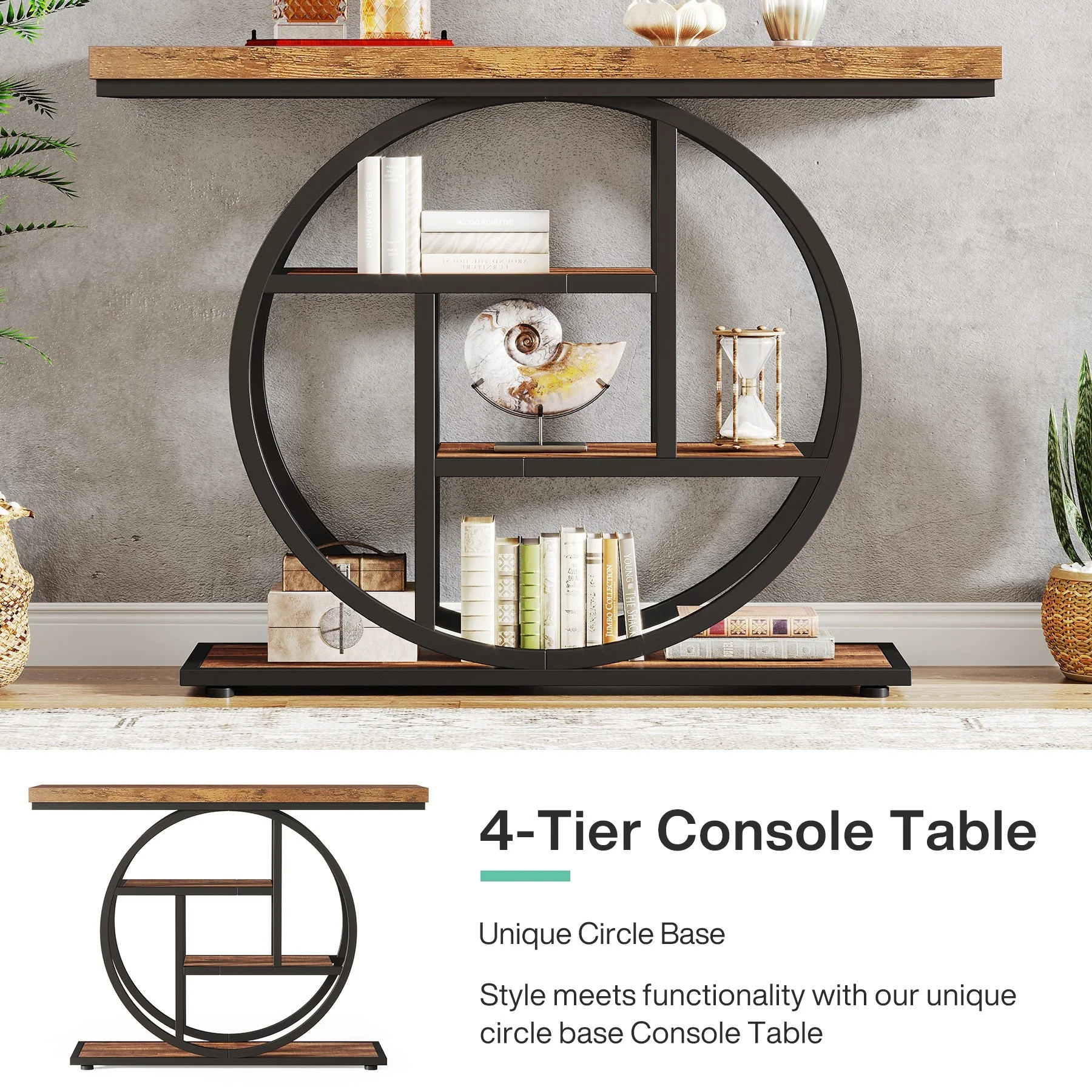 41.3" Console Table, Industrial 4-Tier Sofa Entryway Table with Circle Base - Image 5