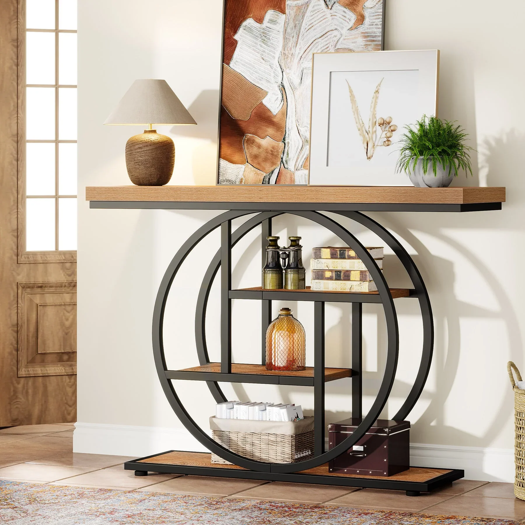 41.3" Console Table, Industrial 4-Tier Sofa Entryway Table with Circle Base - Image 7