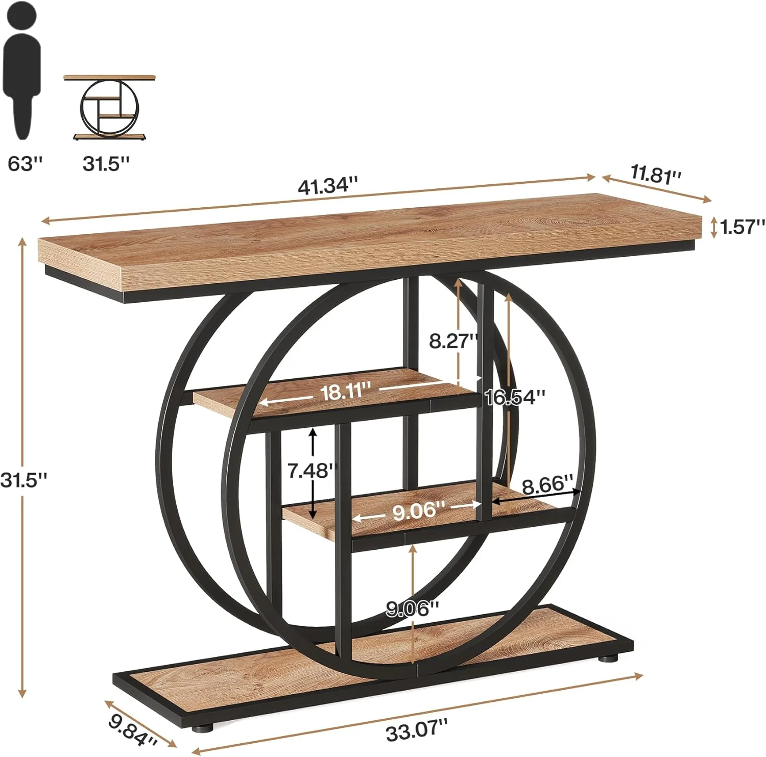 41.3" Console Table, Industrial 4-Tier Sofa Entryway Table with Circle Base - Image 8