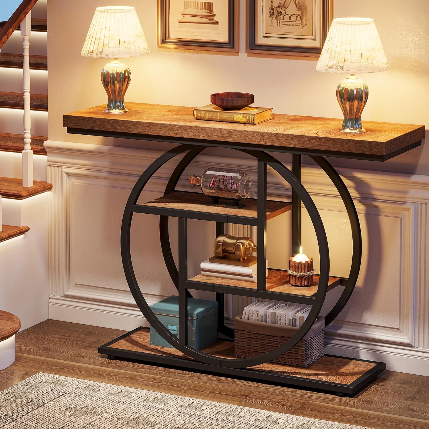 41.3" Console Table, Industrial 4-Tier Sofa Entryway Table with Circle Base - Image 9
