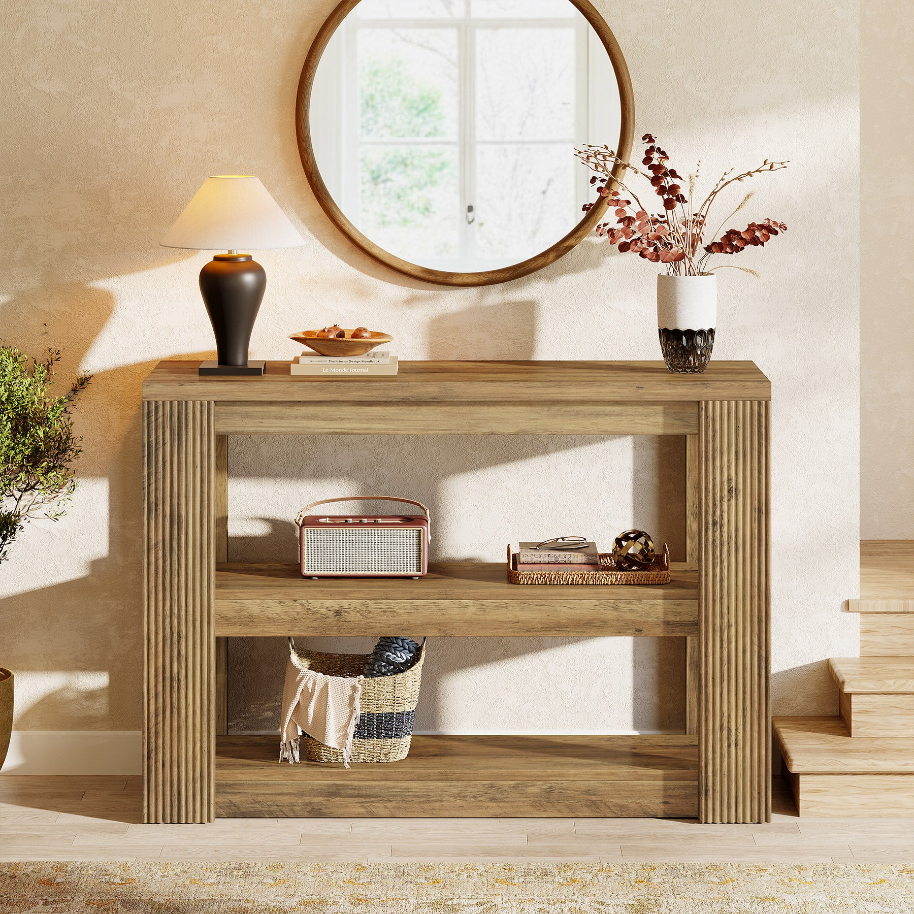 41.34-Inch Farmhouse Console Table with 3-Tier Shelves, Narrow Sofa Table - Image 10