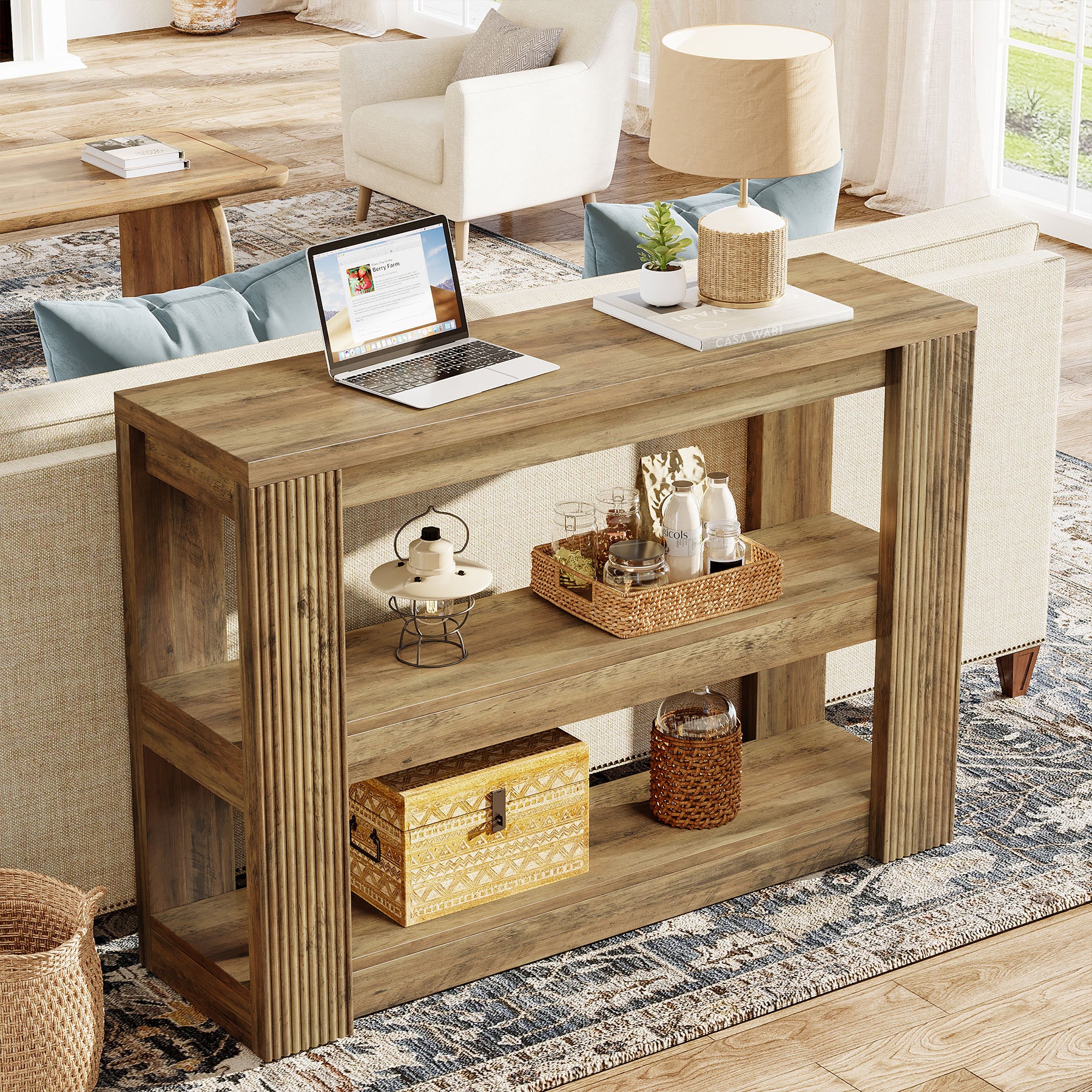 41.34-Inch Farmhouse Console Table with 3-Tier Shelves, Narrow Sofa Table - Image 11