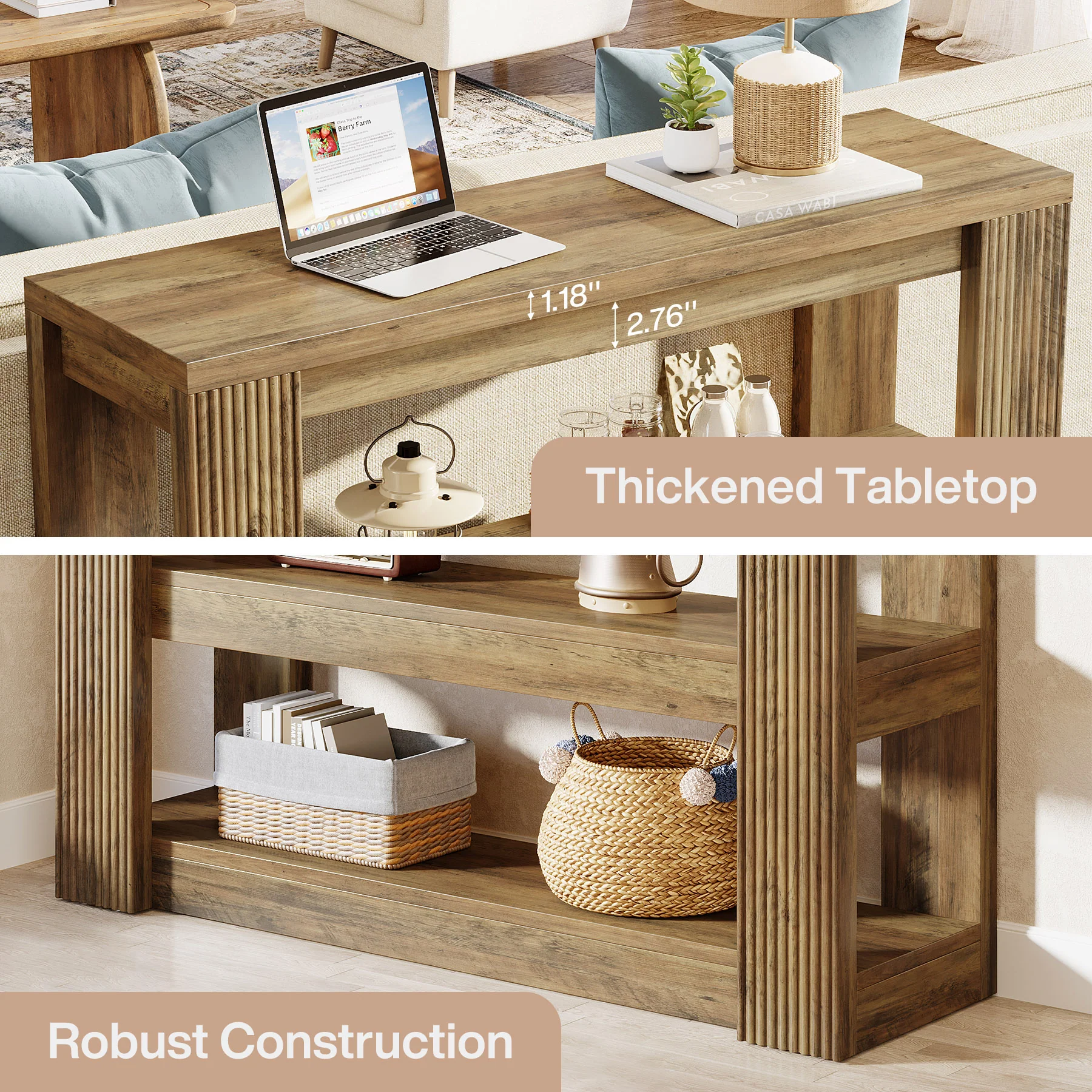 41.34-Inch Farmhouse Console Table with 3-Tier Shelves, Narrow Sofa Table - Image 12