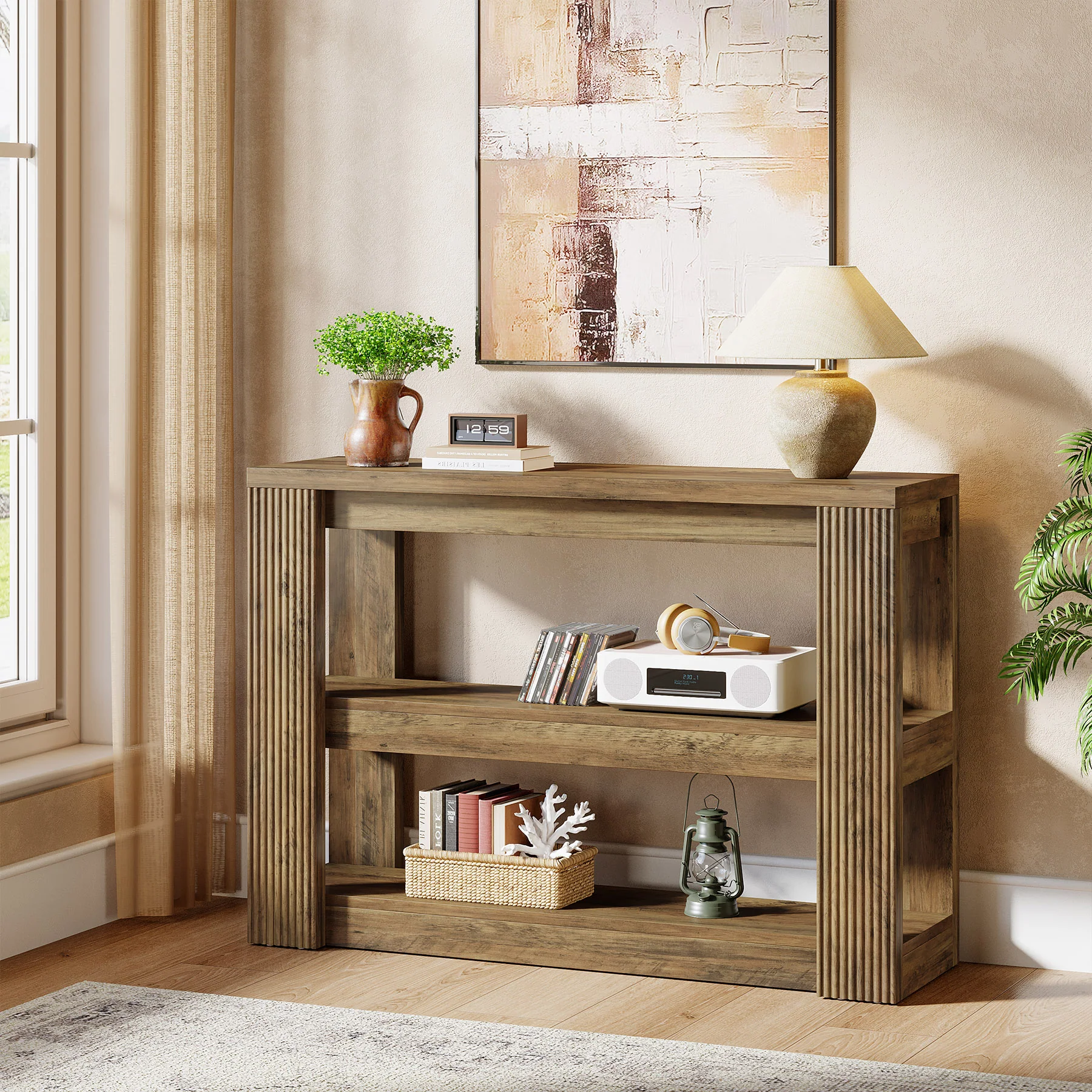 41.34-Inch Farmhouse Console Table with 3-Tier Shelves, Narrow Sofa Table - Image 13