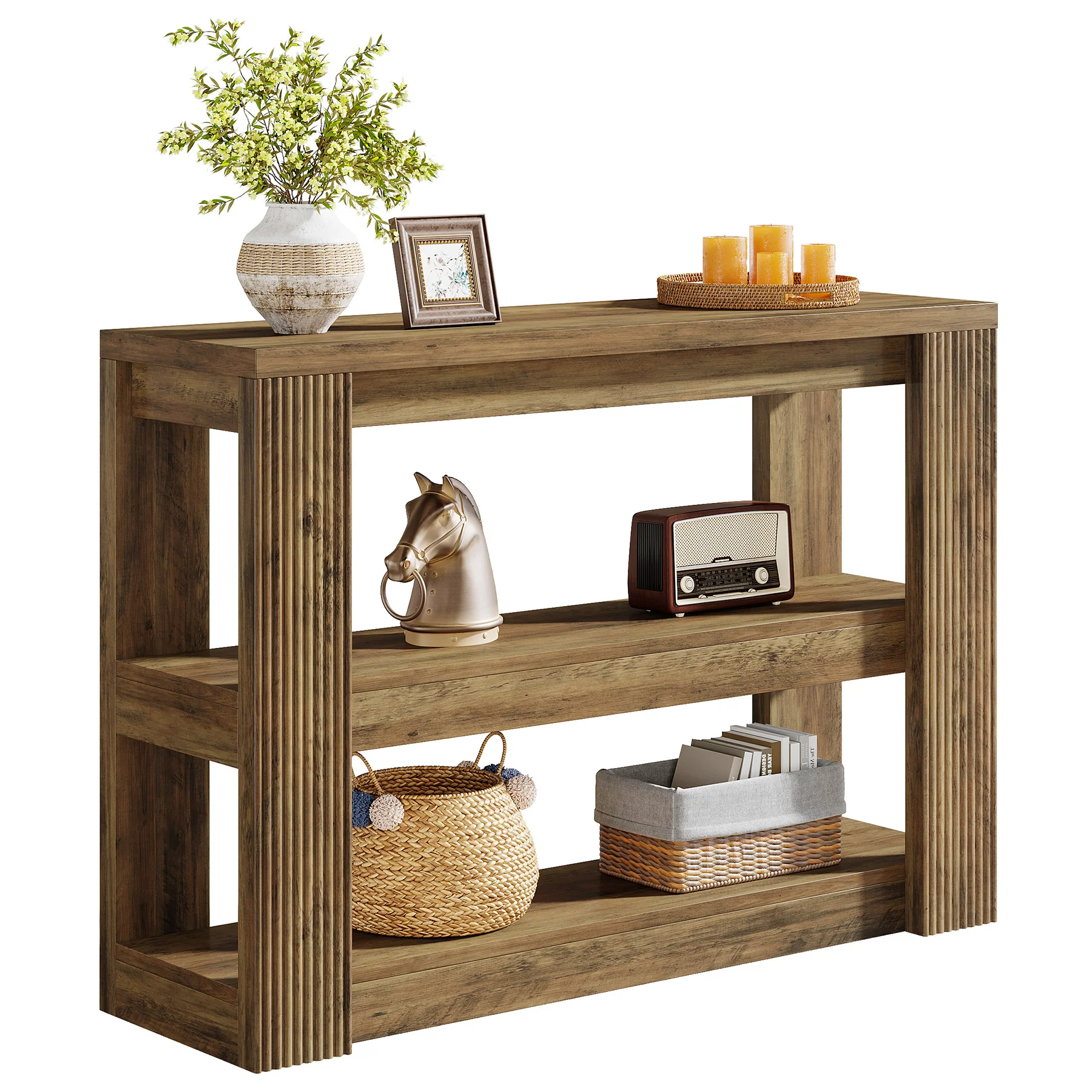 41.34-Inch Farmhouse Console Table with 3-Tier Shelves, Narrow Sofa Table - Image 14