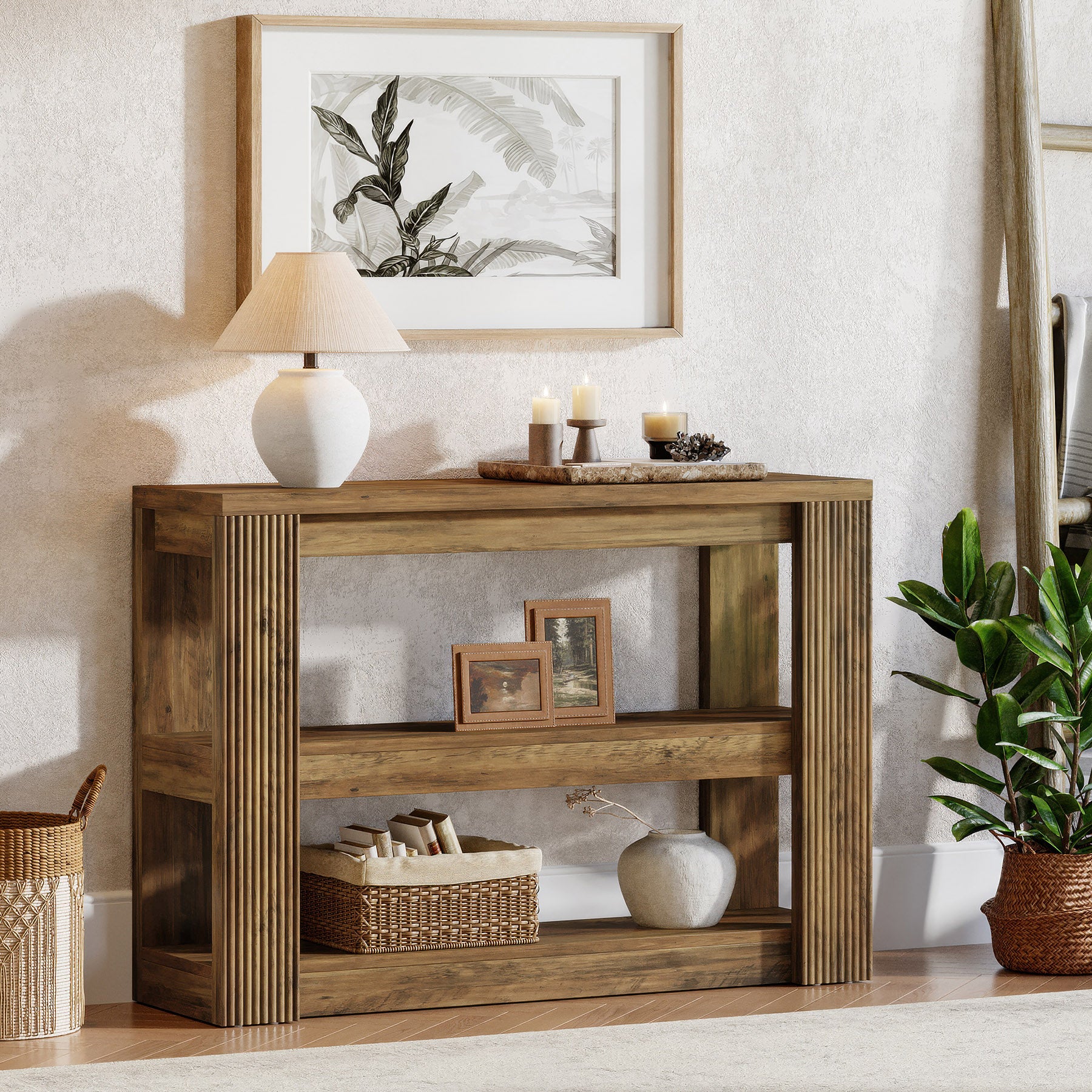 41.34-Inch Farmhouse Console Table with 3-Tier Shelves, Narrow Sofa Table - Image 6