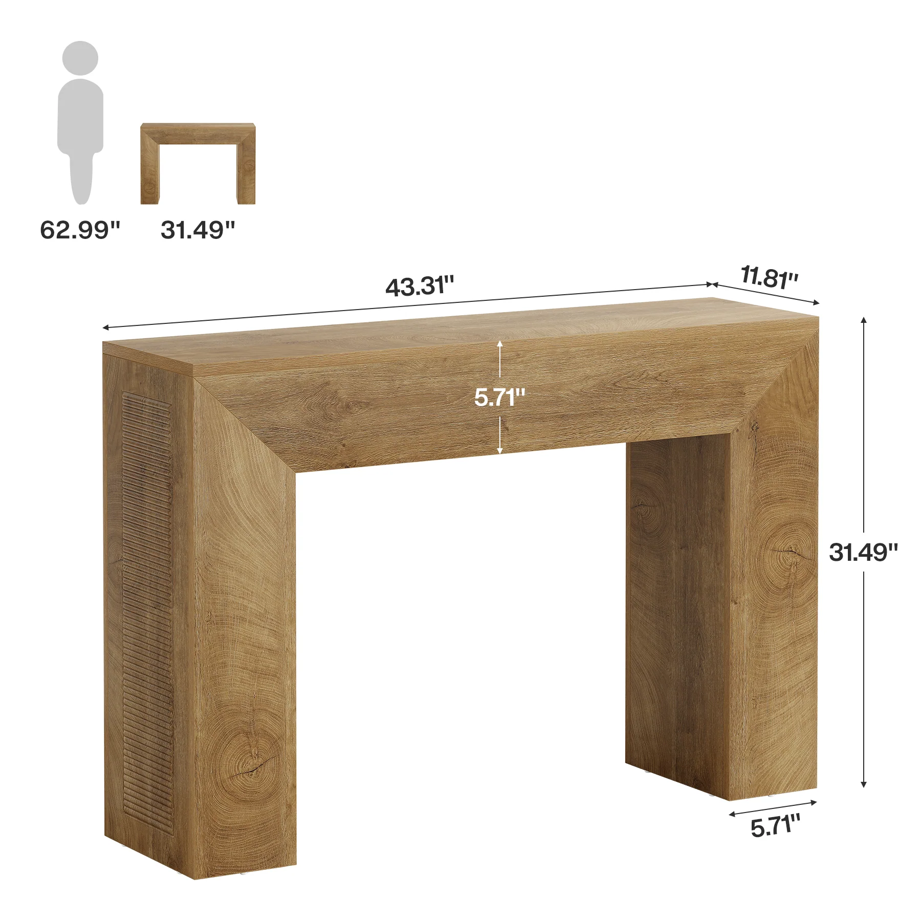 43.31" Console Table, Wooden Rectangular Sofa Table for Entryway and Living Room - Image 2