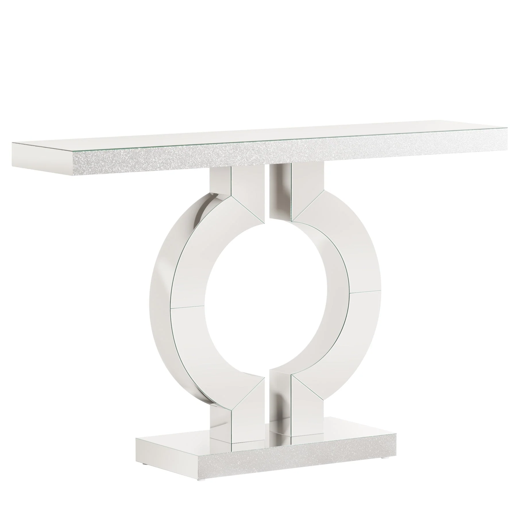 43" Mirrored Console Table, Modern Silver Sofa Table with O-Shaped Base - Image 8