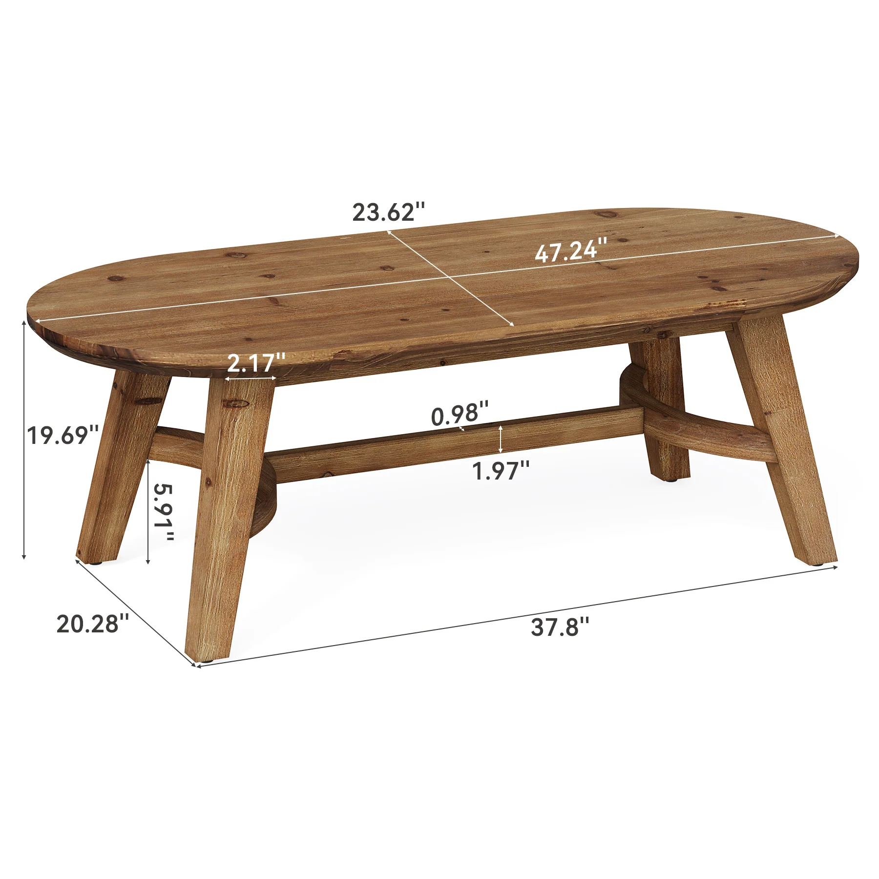 Tribesigns 47.2-Inch Oval Coffee Table, Solid Wood Living Room Table with Rustic Pine Finish for Modern Center Accent - Image 2