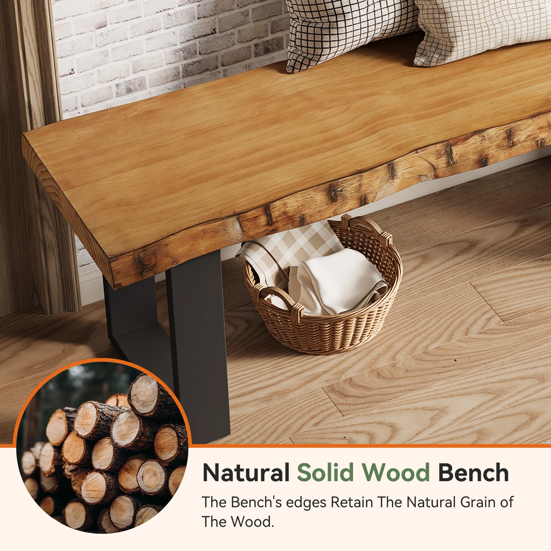 Tribesigns 47.24-Inch Industrial Entryway Bench with Solid Wood Seat, Narrow Shoe Bench for Bedroom and Hallway - Image 3