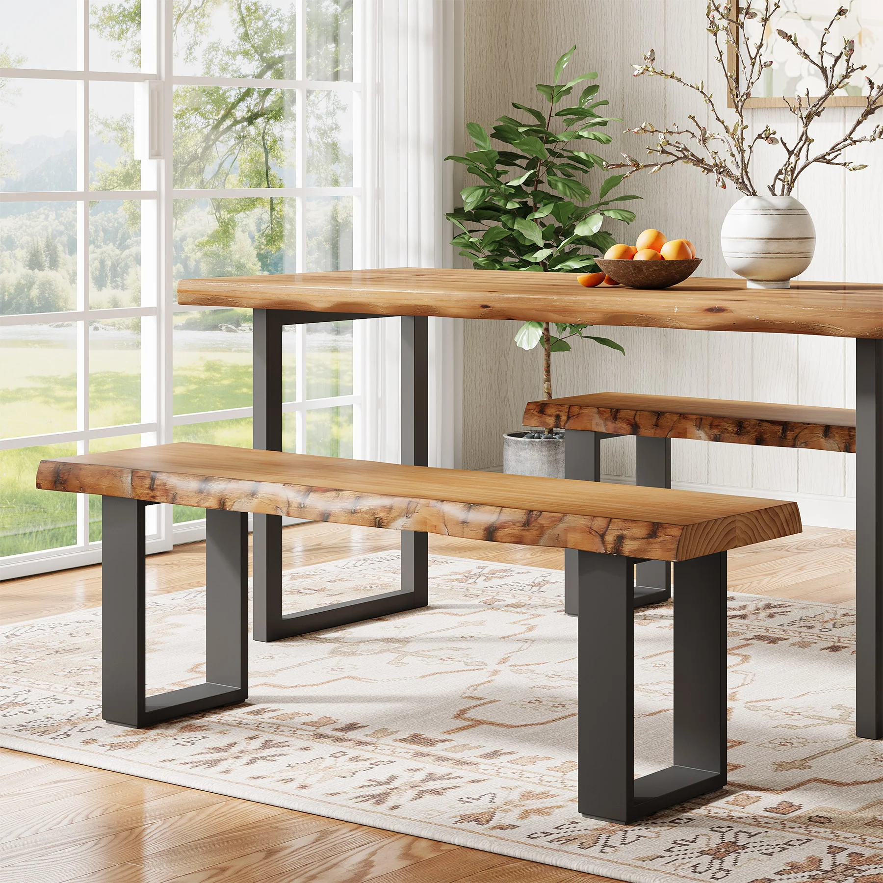 Tribesigns 47.24-Inch Industrial Entryway Bench with Solid Wood Seat, Narrow Shoe Bench for Bedroom and Hallway - Image 7