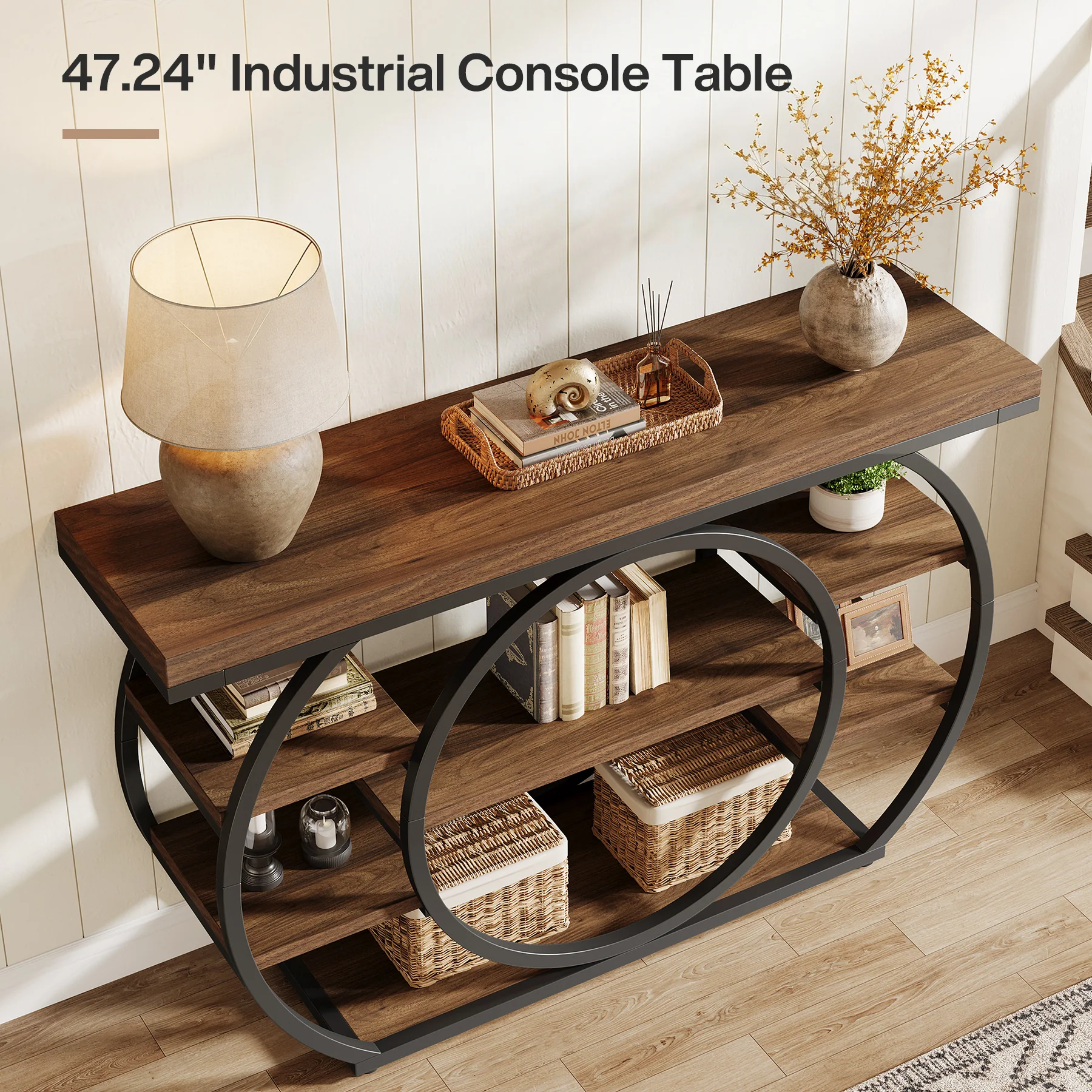 Tribesigns 47" Console Table, 5-Tier Industrial Entryway Table with Metal Frame - Image 19