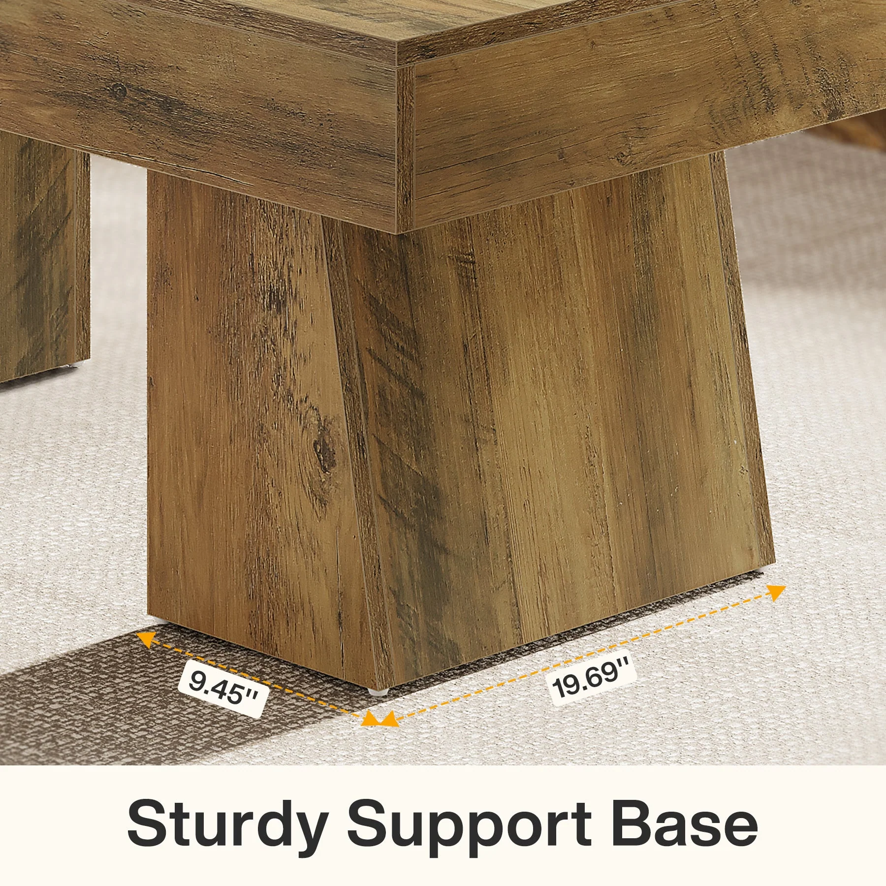 47-Inch Farmhouse Rectangular Coffee Table, Wooden Center Table with Thick Sculptural Base - Image 6