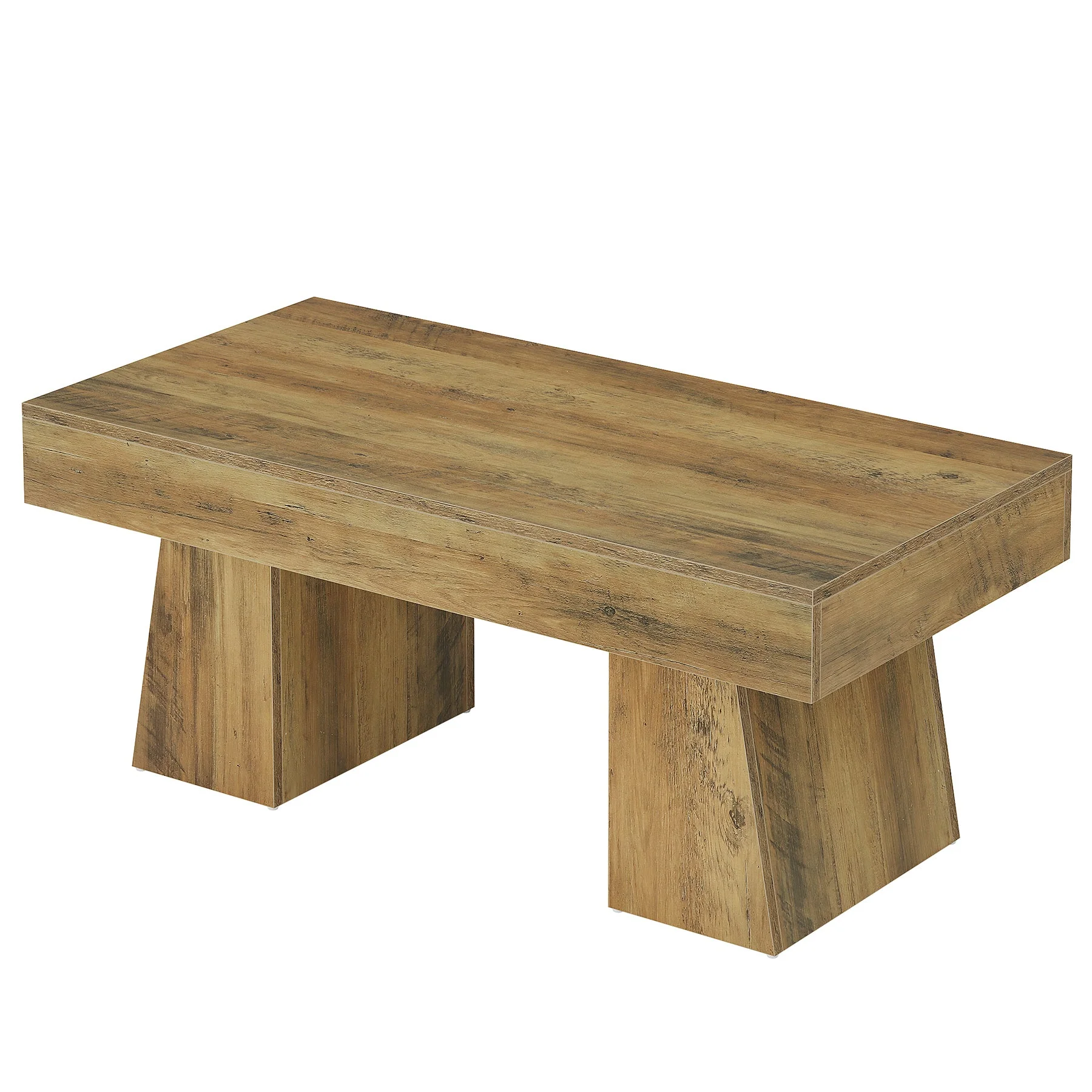47-Inch Farmhouse Rectangular Coffee Table, Wooden Center Table with Thick Sculptural Base - Image 8