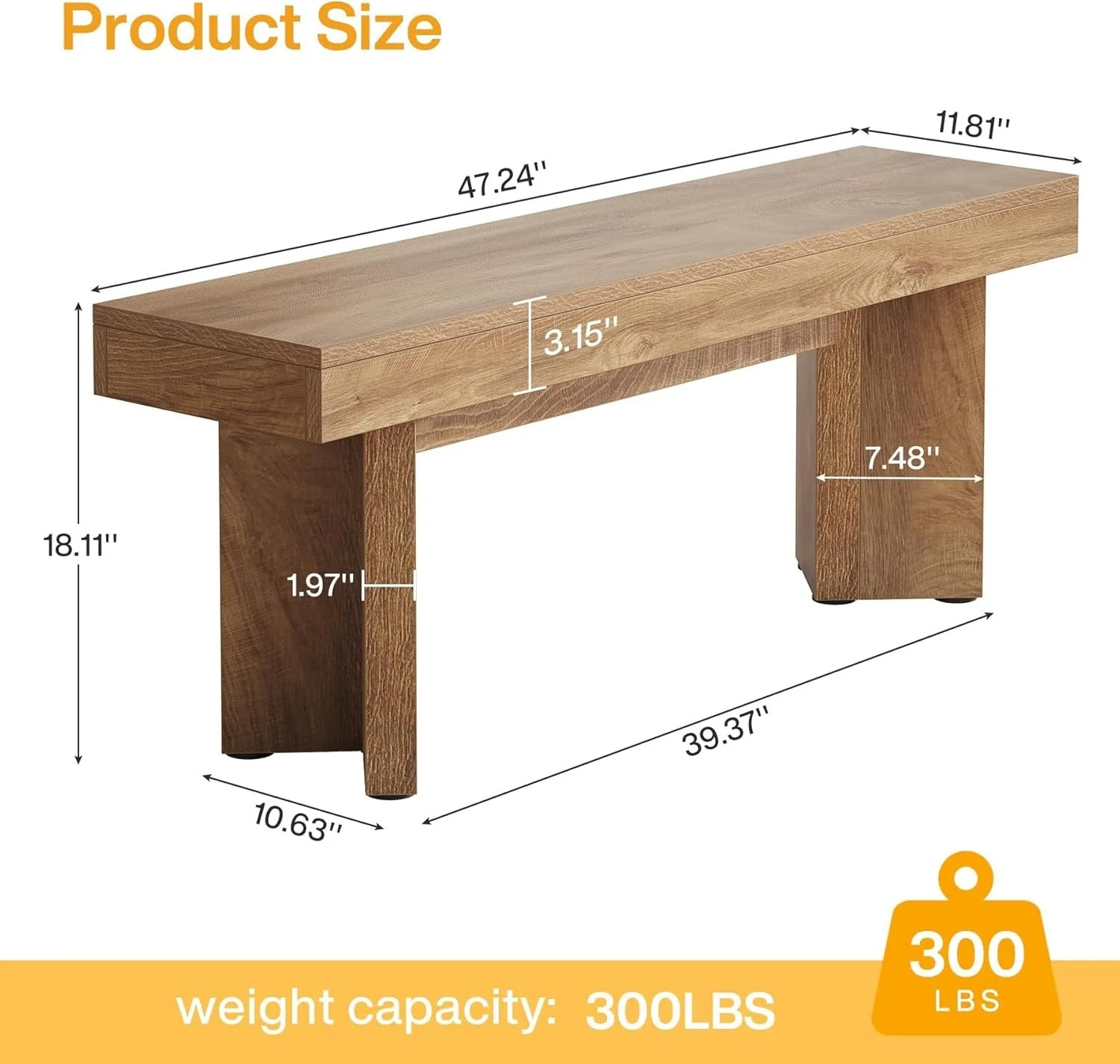 Tribesigns 47-Inch Farmhouse Wooden Bench, Long End of Bed Seating - Image 2