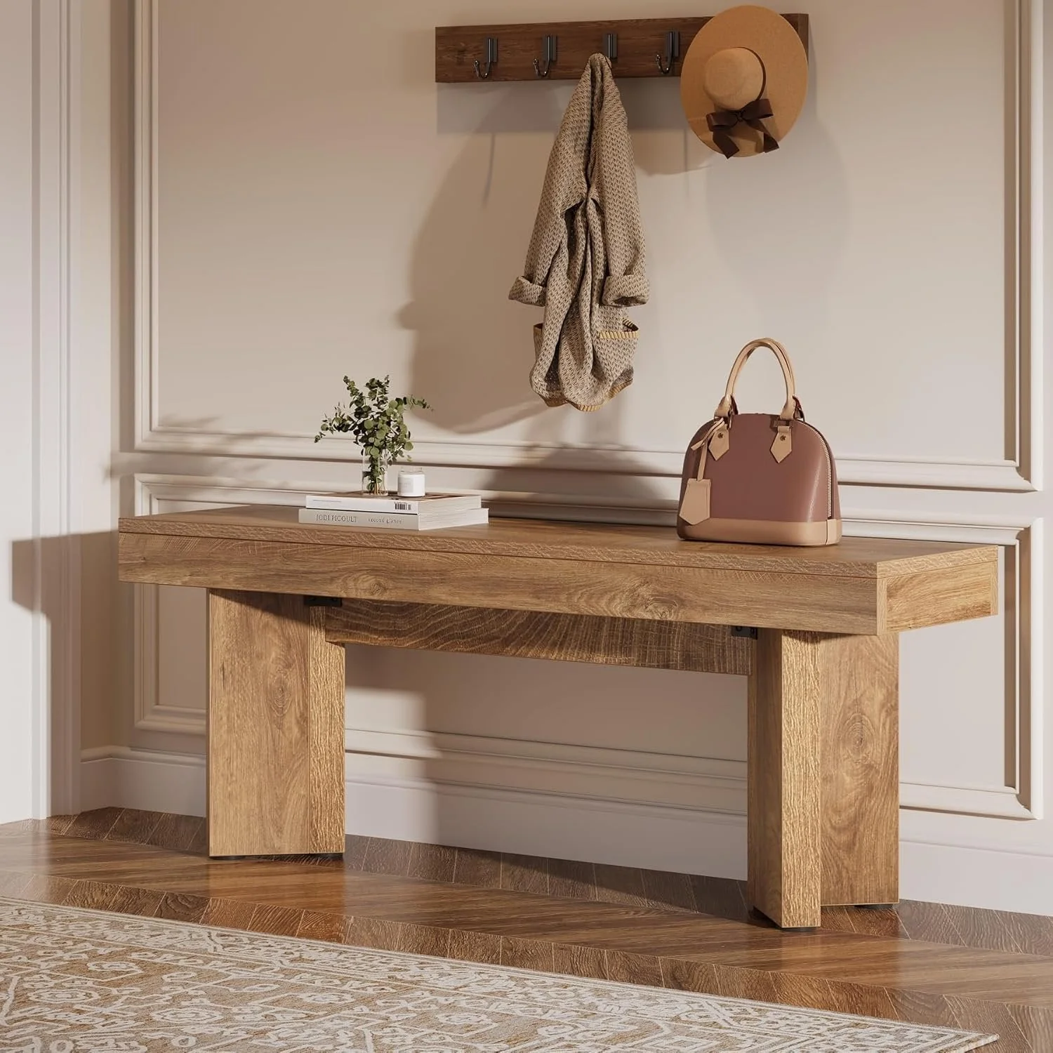 Tribesigns 47-Inch Farmhouse Wooden Bench, Long End of Bed Seating - Image 3